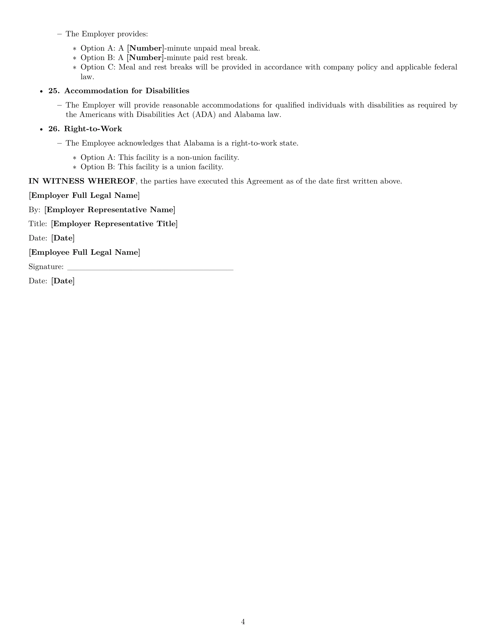 Preview page 4 of Free Alabama warehouse worker employment contract template