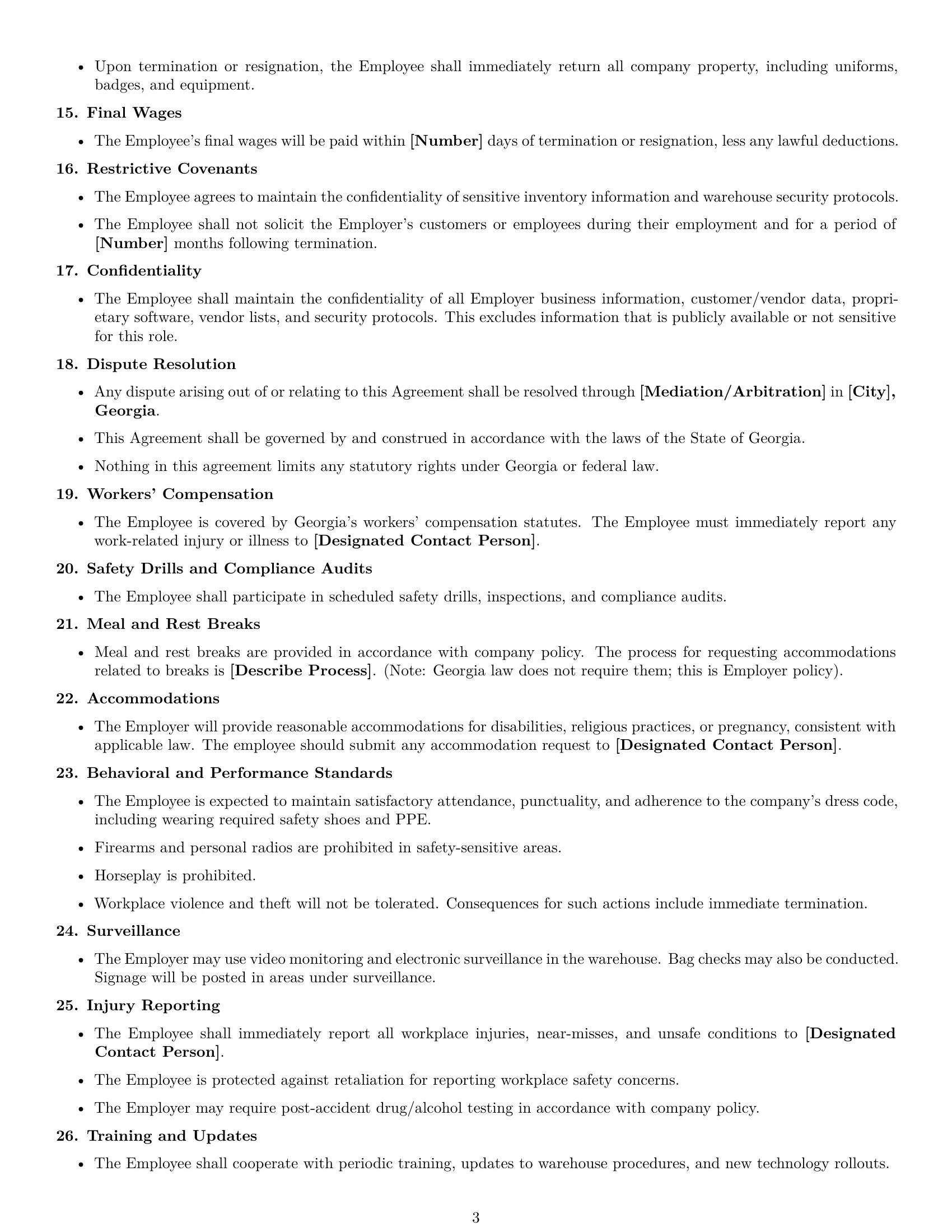 Preview page 3 of Free Georgia warehouse worker employment contract template