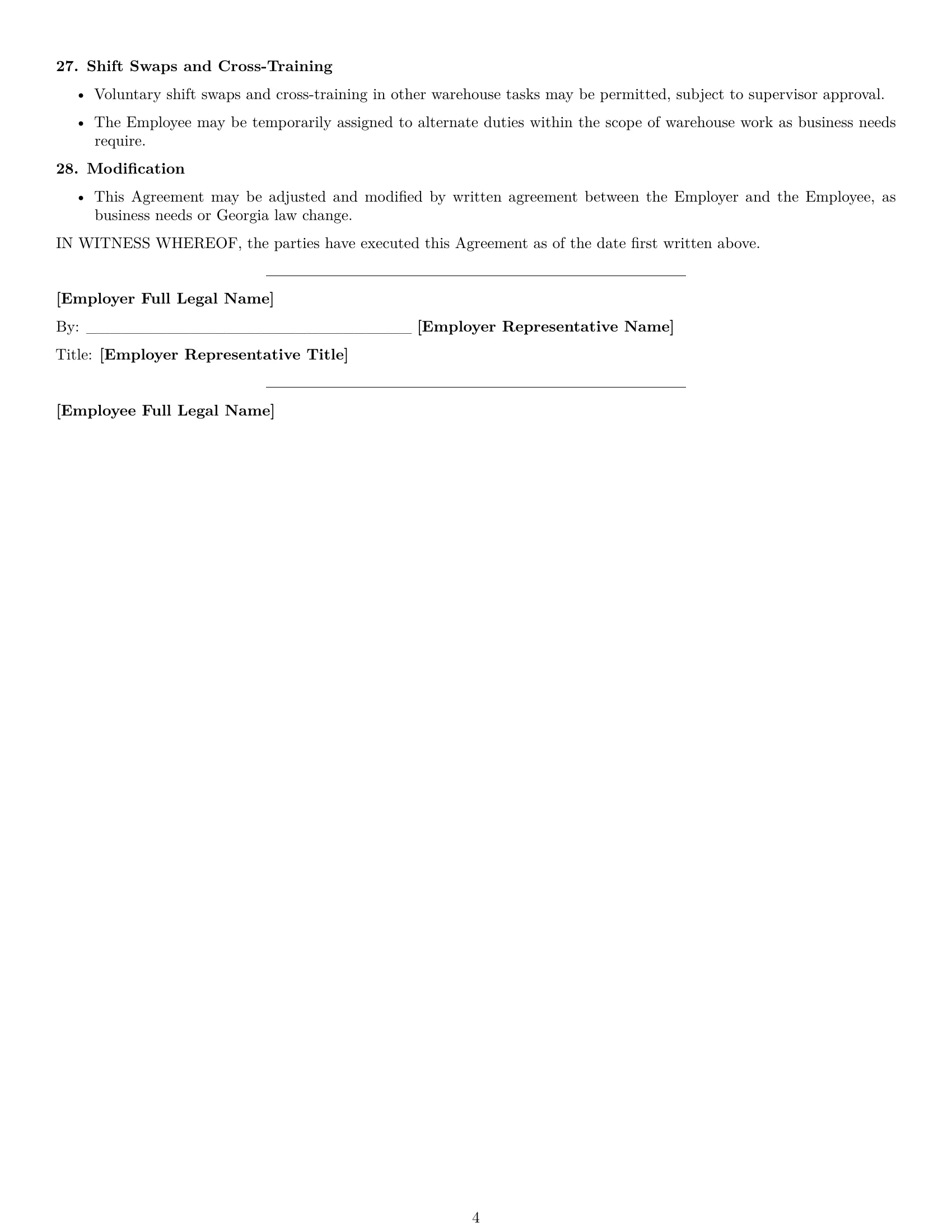 Preview page 4 of Free Georgia warehouse worker employment contract template