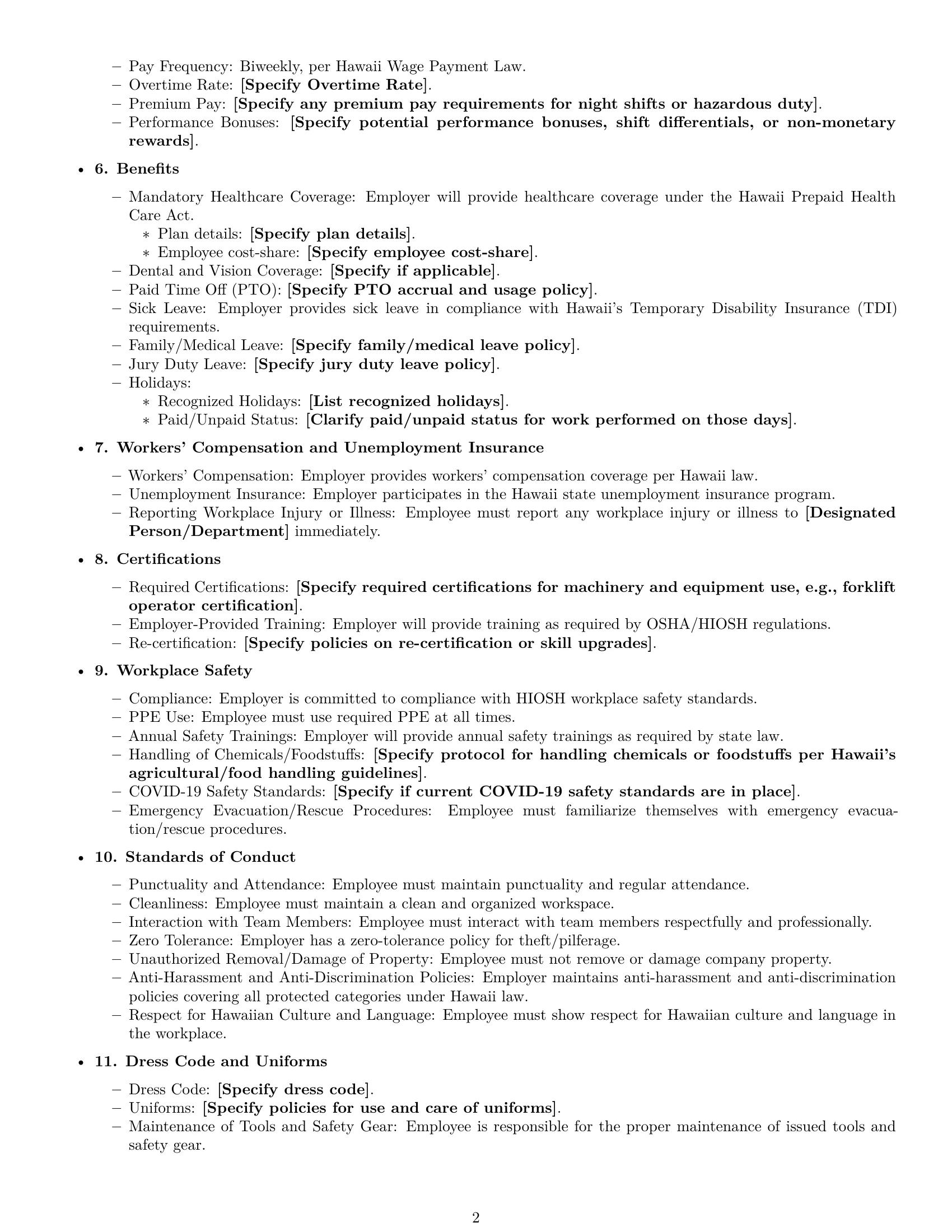 Preview page 2 of Free Hawaii warehouse worker employment contract template