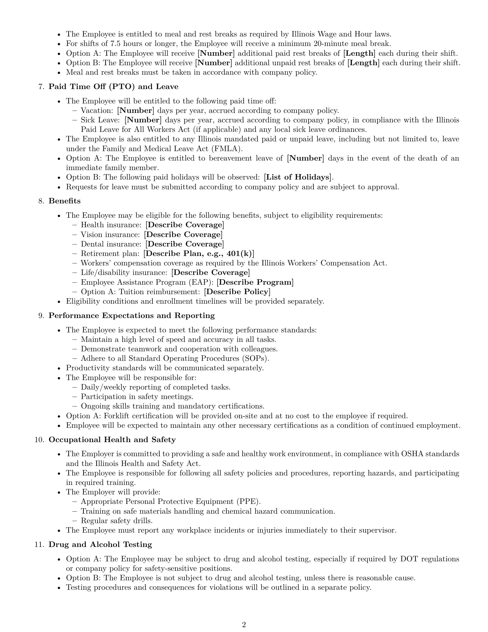 Preview page 2 of Free Illinois warehouse worker employment contract template