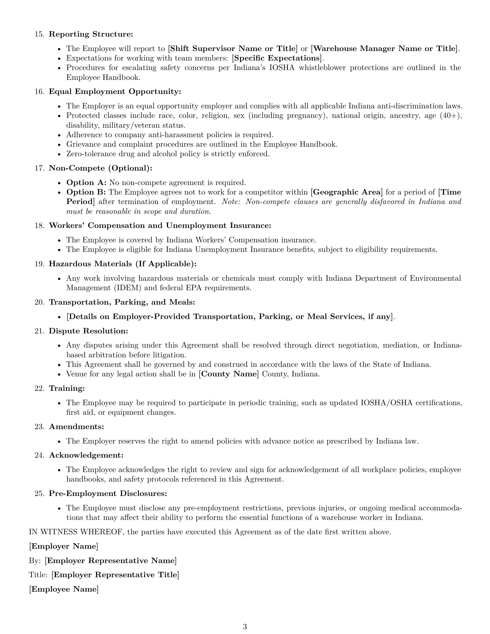 Preview page 3 of Free Indiana warehouse worker employment contract template