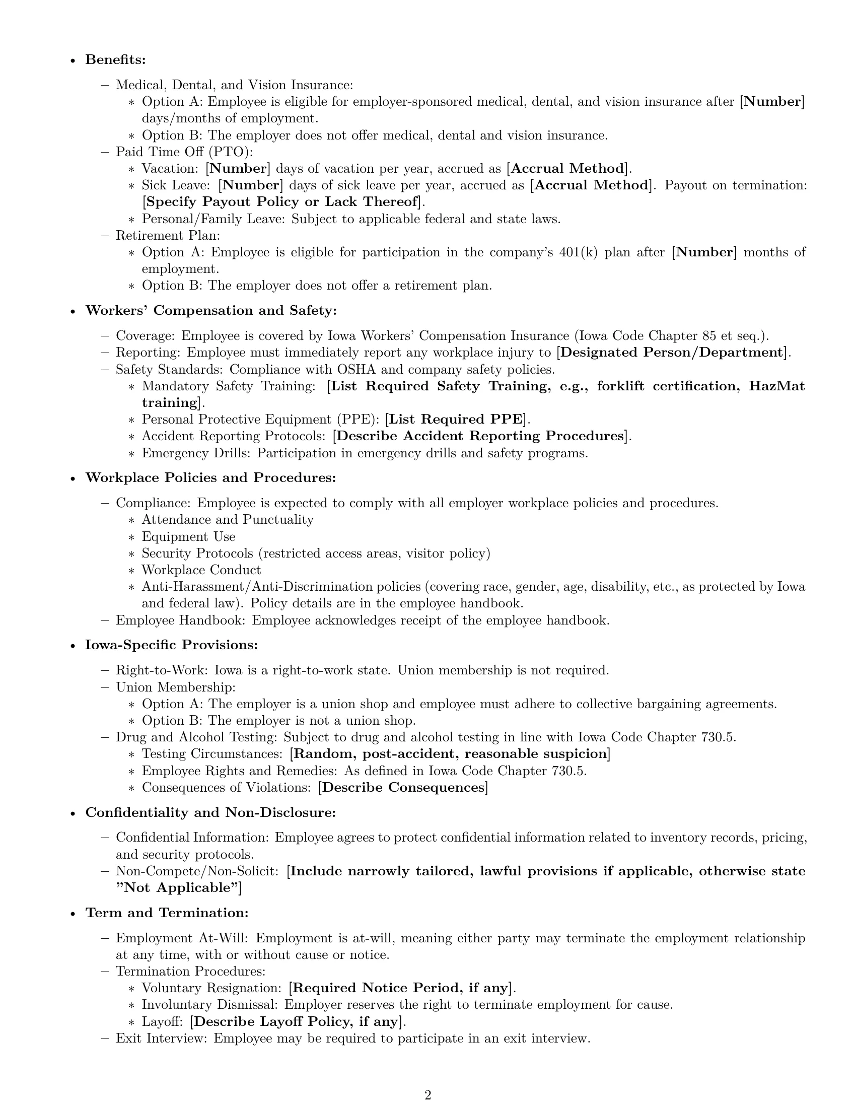 Preview page 2 of Free Iowa warehouse worker employment contract template
