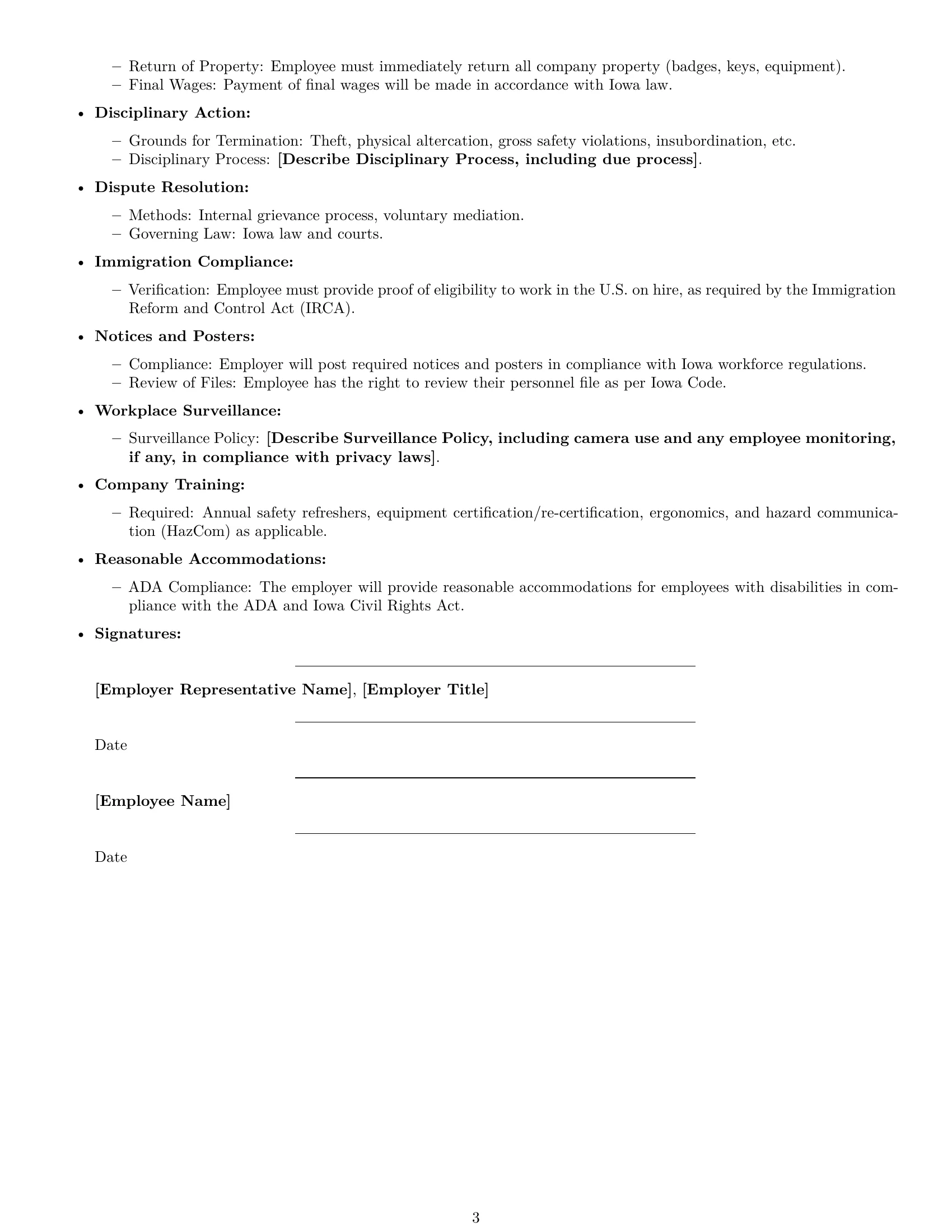 Preview page 3 of Free Iowa warehouse worker employment contract template