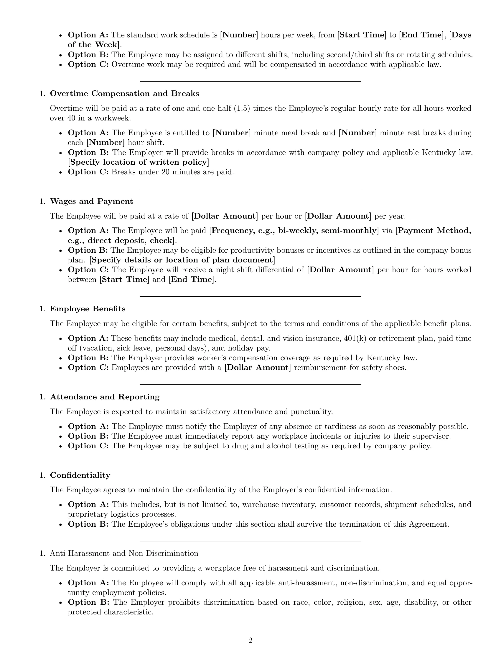 Preview page 2 of Free Kentucky warehouse worker employment contract template