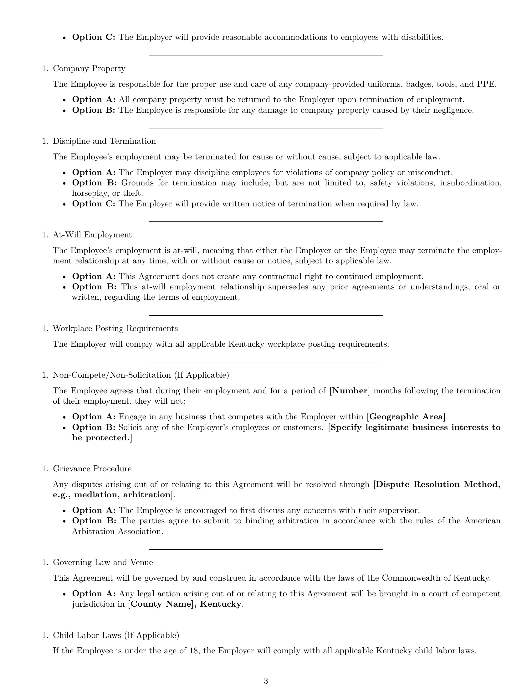 Preview page 3 of Free Kentucky warehouse worker employment contract template