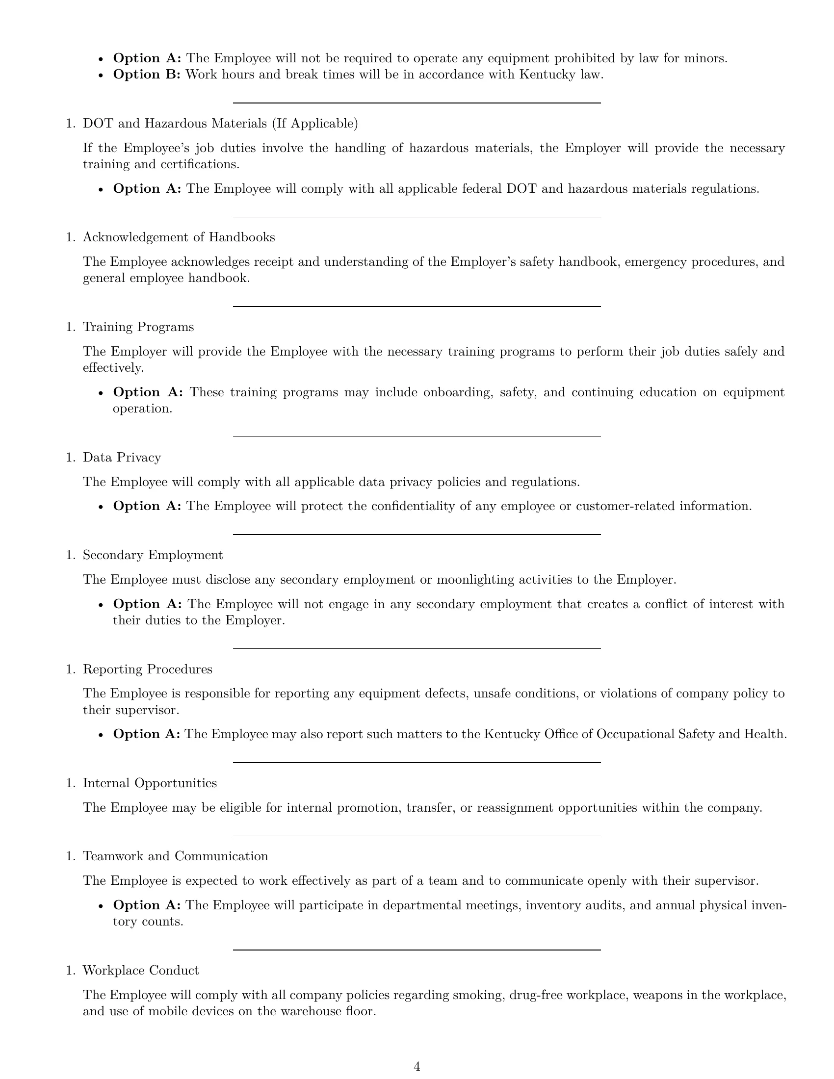 Preview page 4 of Free Kentucky warehouse worker employment contract template