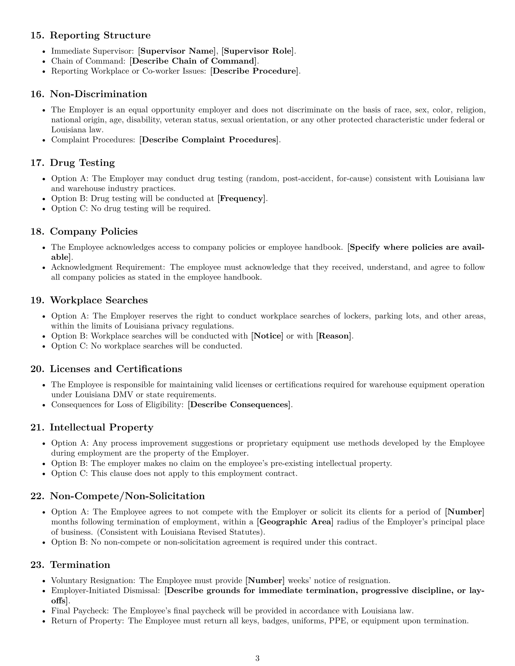 Preview page 3 of Free Louisiana warehouse worker employment contract template