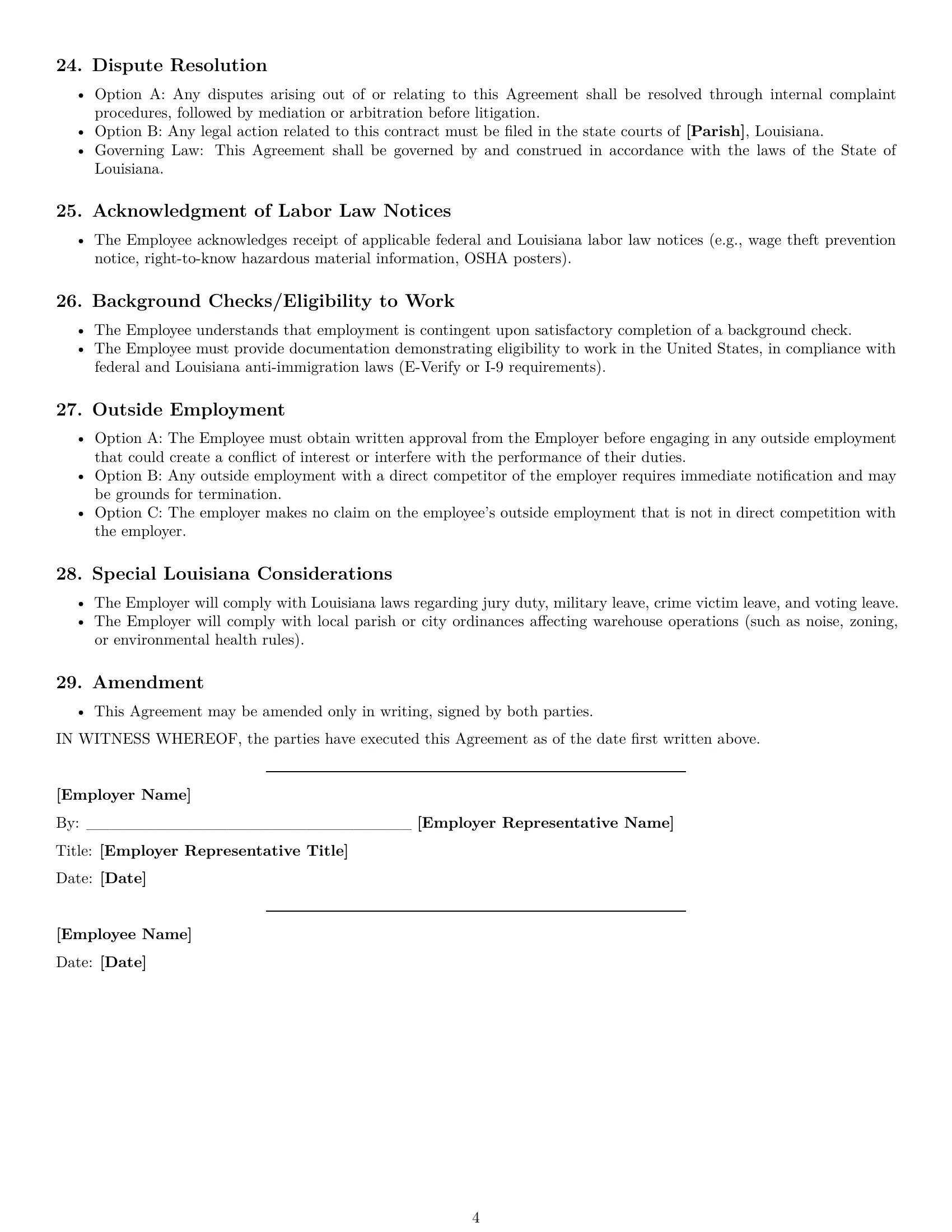 Preview page 4 of Free Louisiana warehouse worker employment contract template