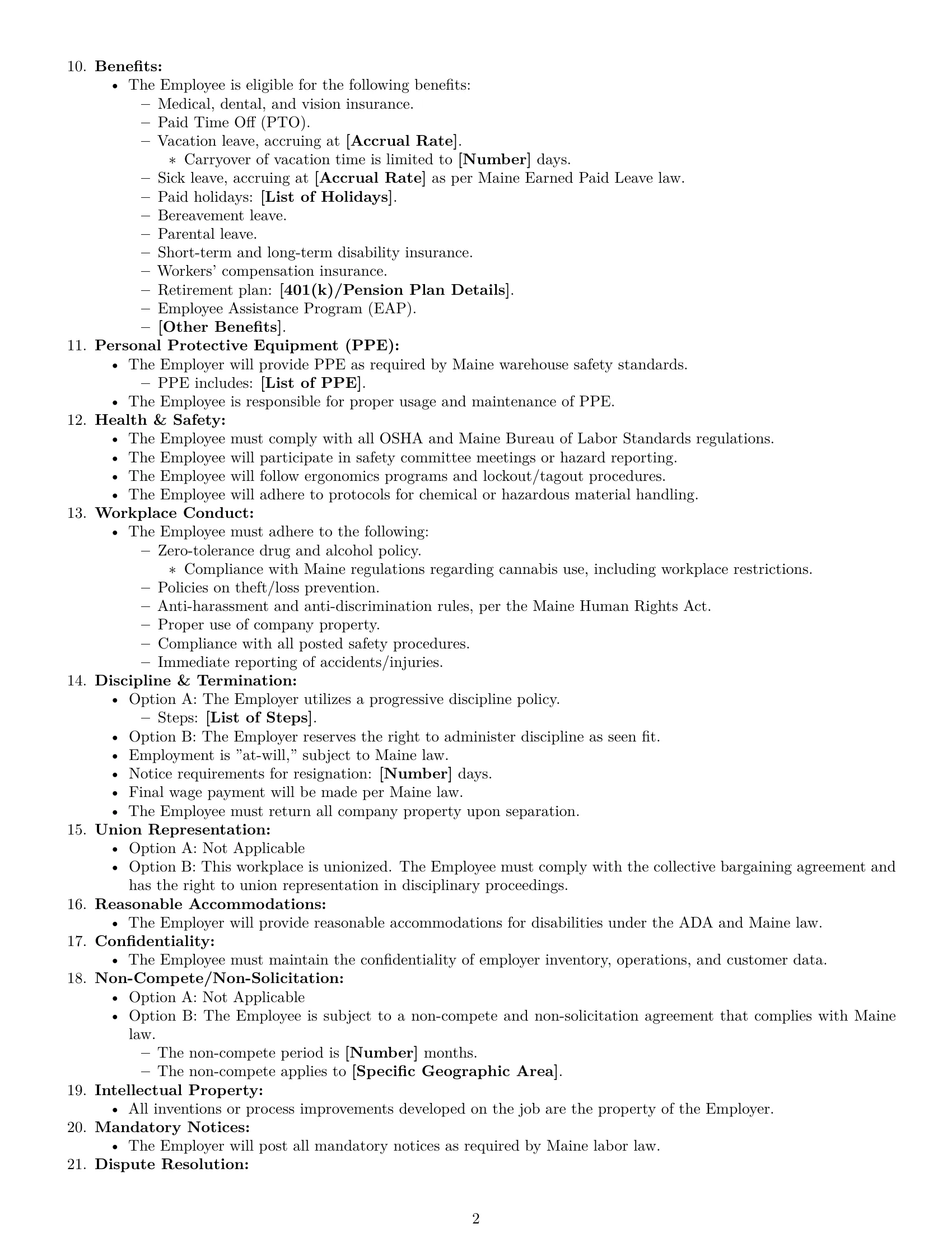 Preview page 2 of Free Maine warehouse worker employment contract template