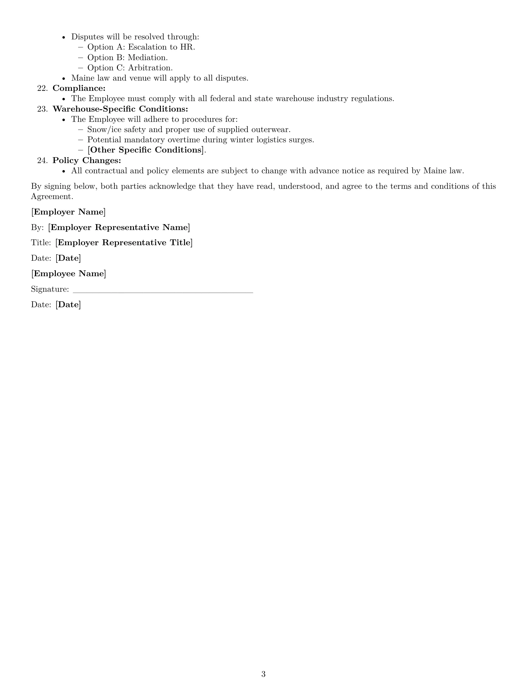 Preview page 3 of Free Maine warehouse worker employment contract template