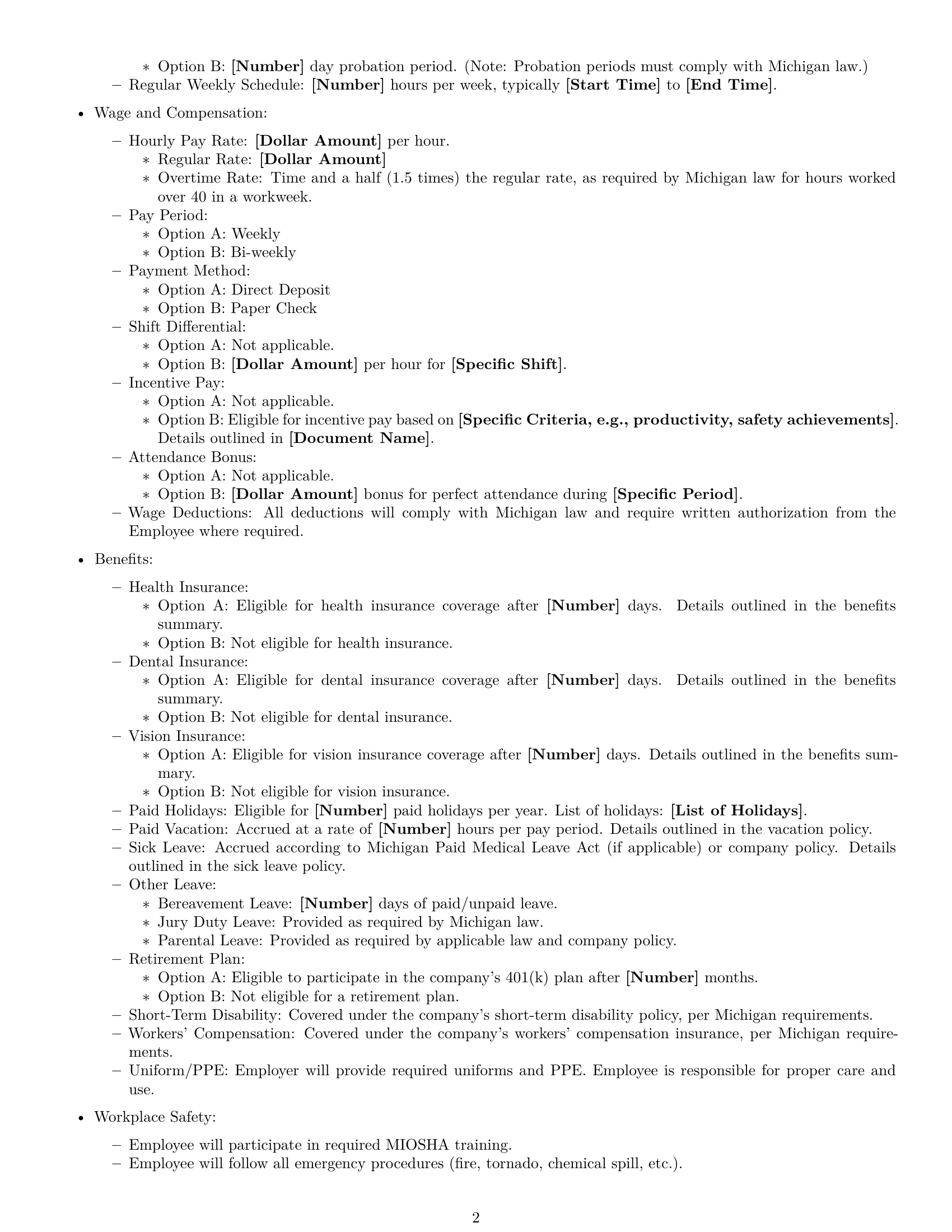 Preview page 2 of Free Michigan warehouse worker employment contract template