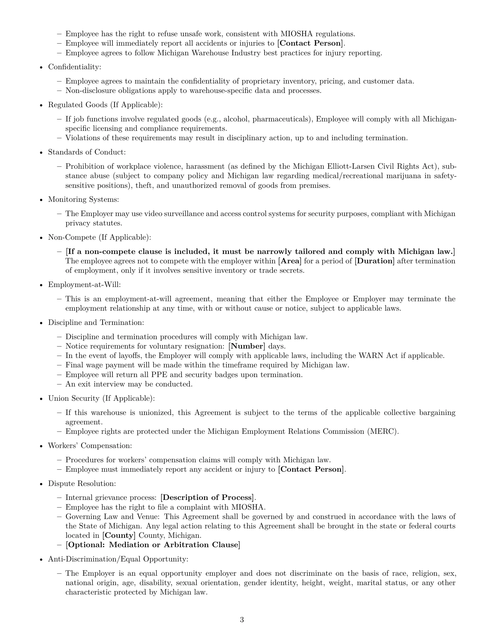 Preview page 3 of Free Michigan warehouse worker employment contract template