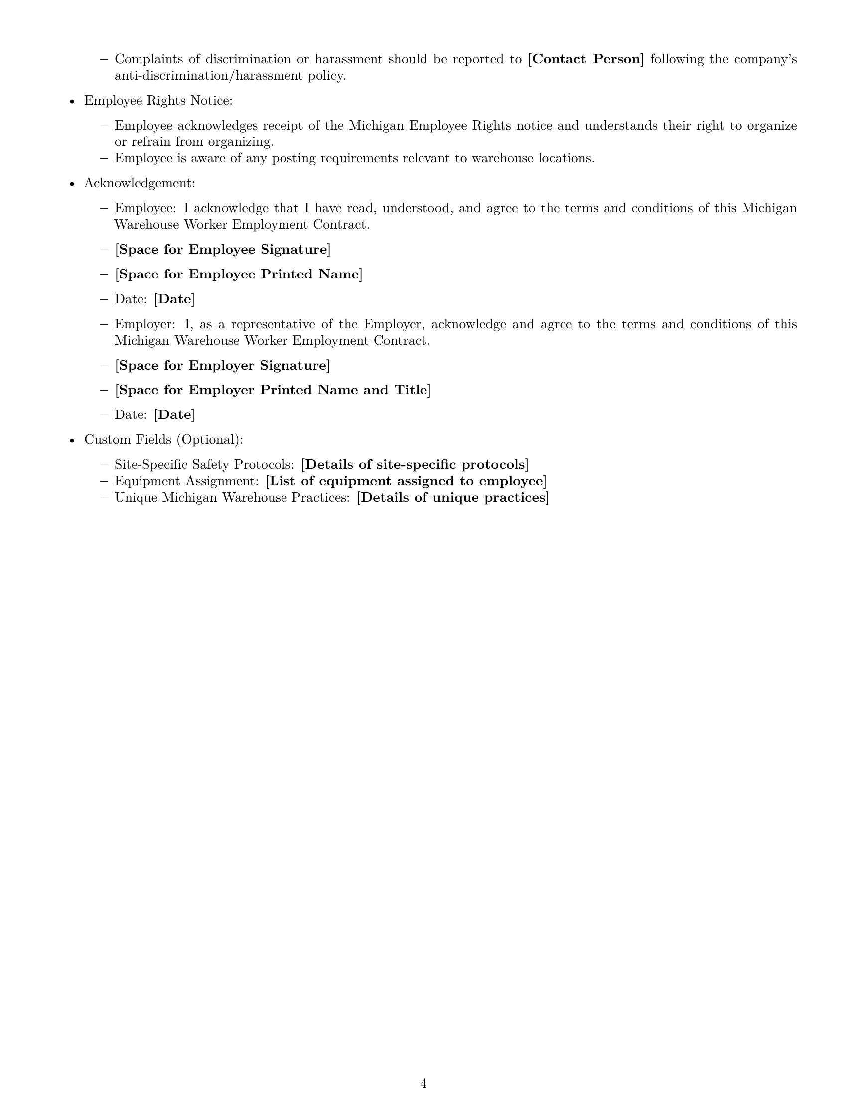Preview page 4 of Free Michigan warehouse worker employment contract template