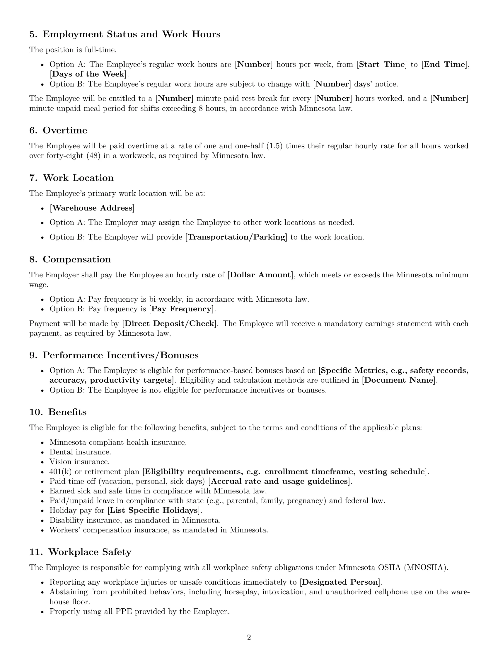 Preview page 2 of Free Minnesota warehouse worker employment contract template