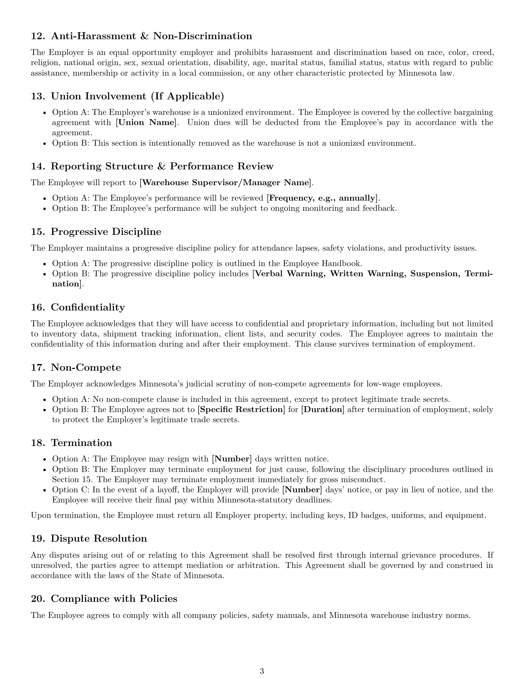 Preview page 3 of Free Minnesota warehouse worker employment contract template