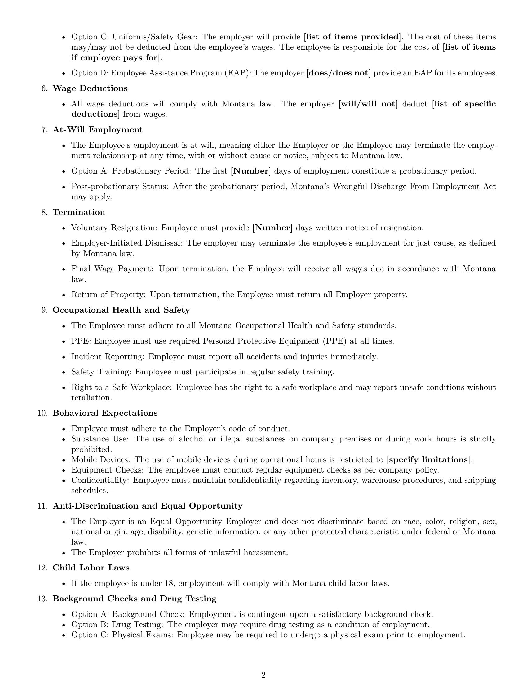 Preview page 2 of Free Montana warehouse worker employment contract template