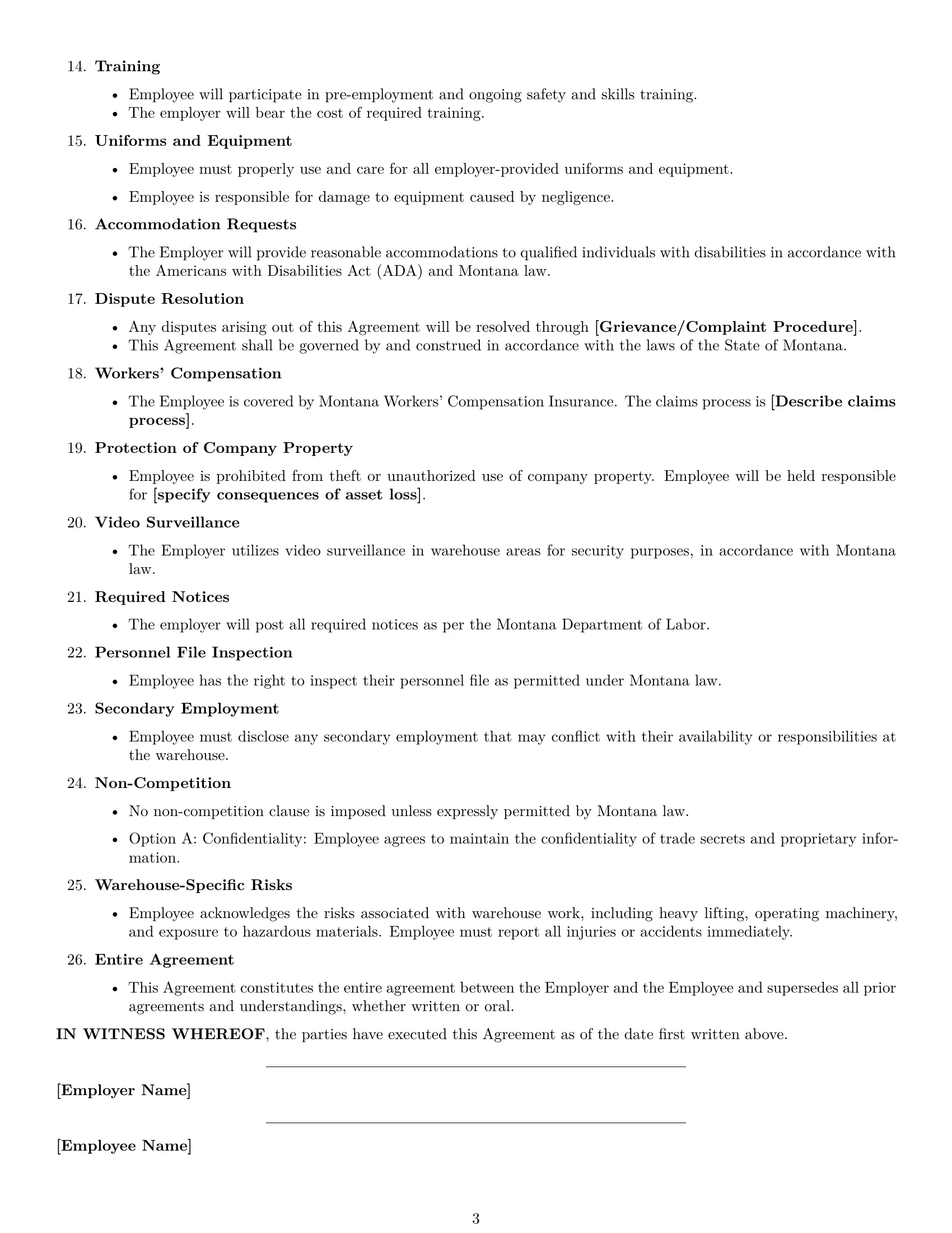 Preview page 3 of Free Montana warehouse worker employment contract template