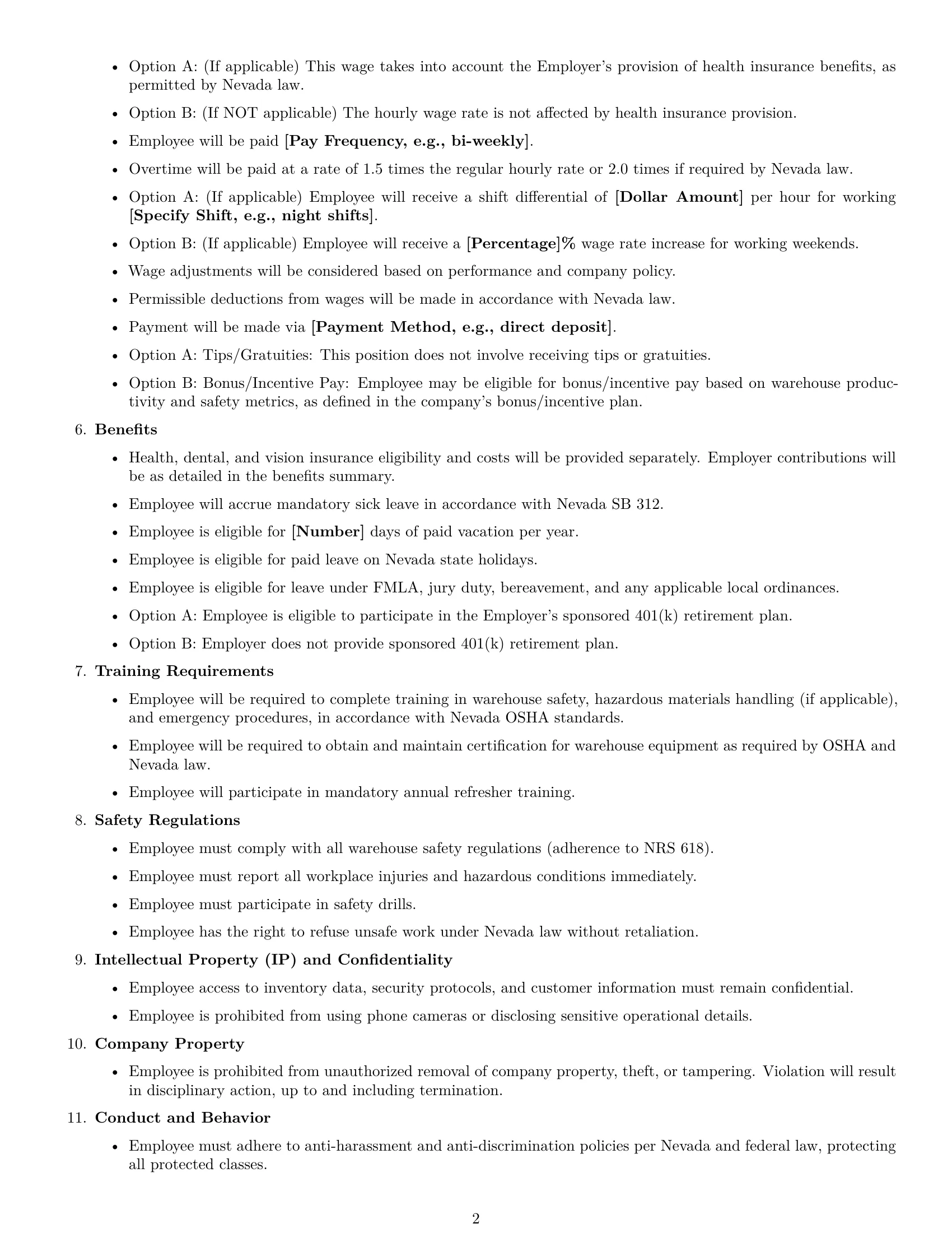 Preview page 2 of Free Nevada warehouse worker employment contract template
