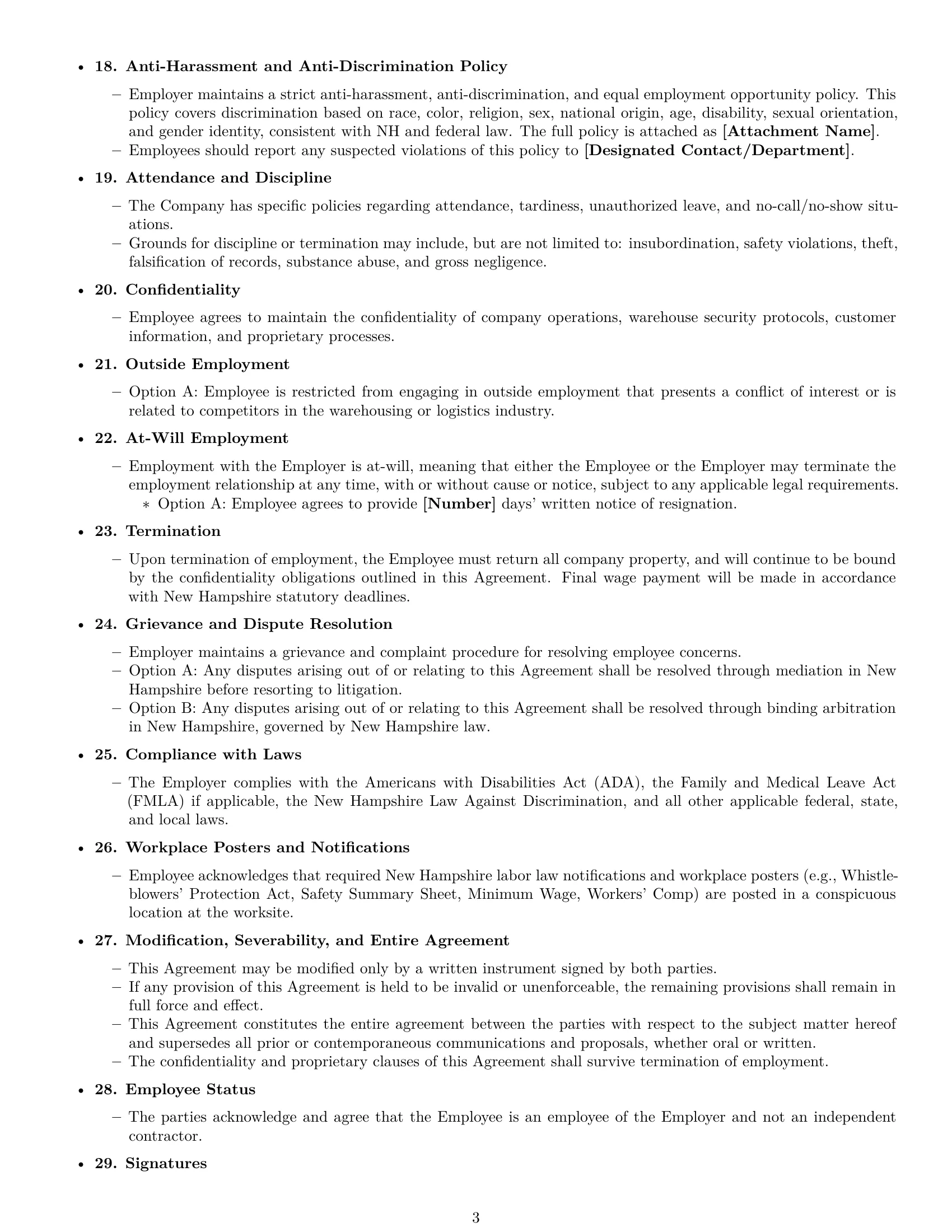 Preview page 3 of Free New Hampshire warehouse worker employment contract template