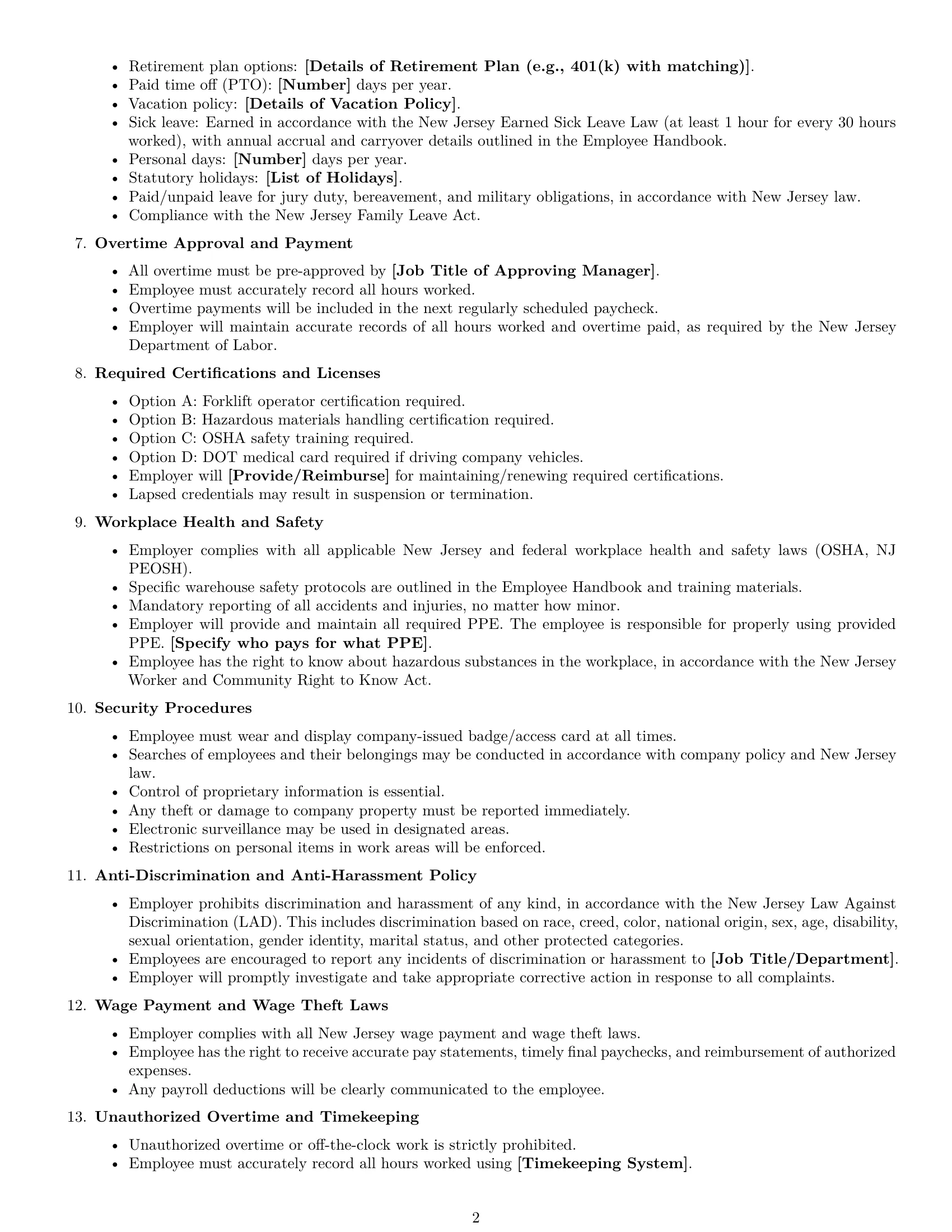 Preview page 2 of Free New Jersey warehouse worker employment contract template