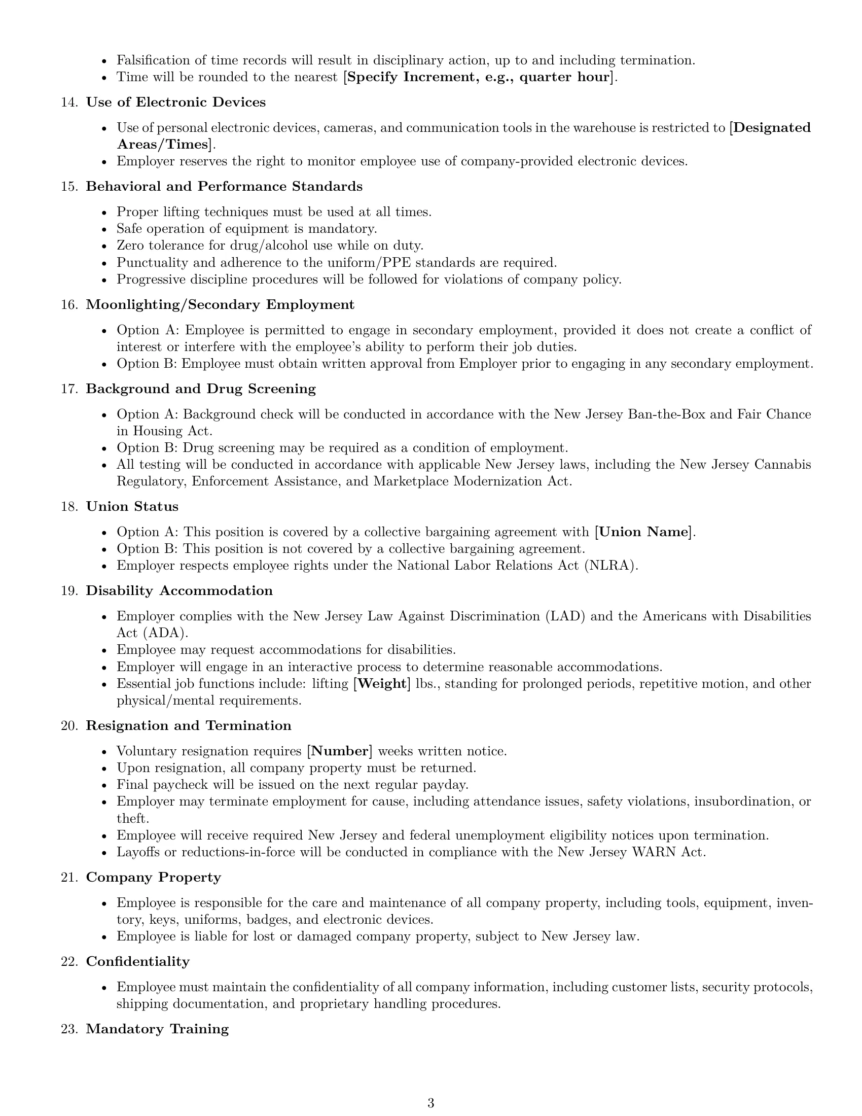 Preview page 3 of Free New Jersey warehouse worker employment contract template