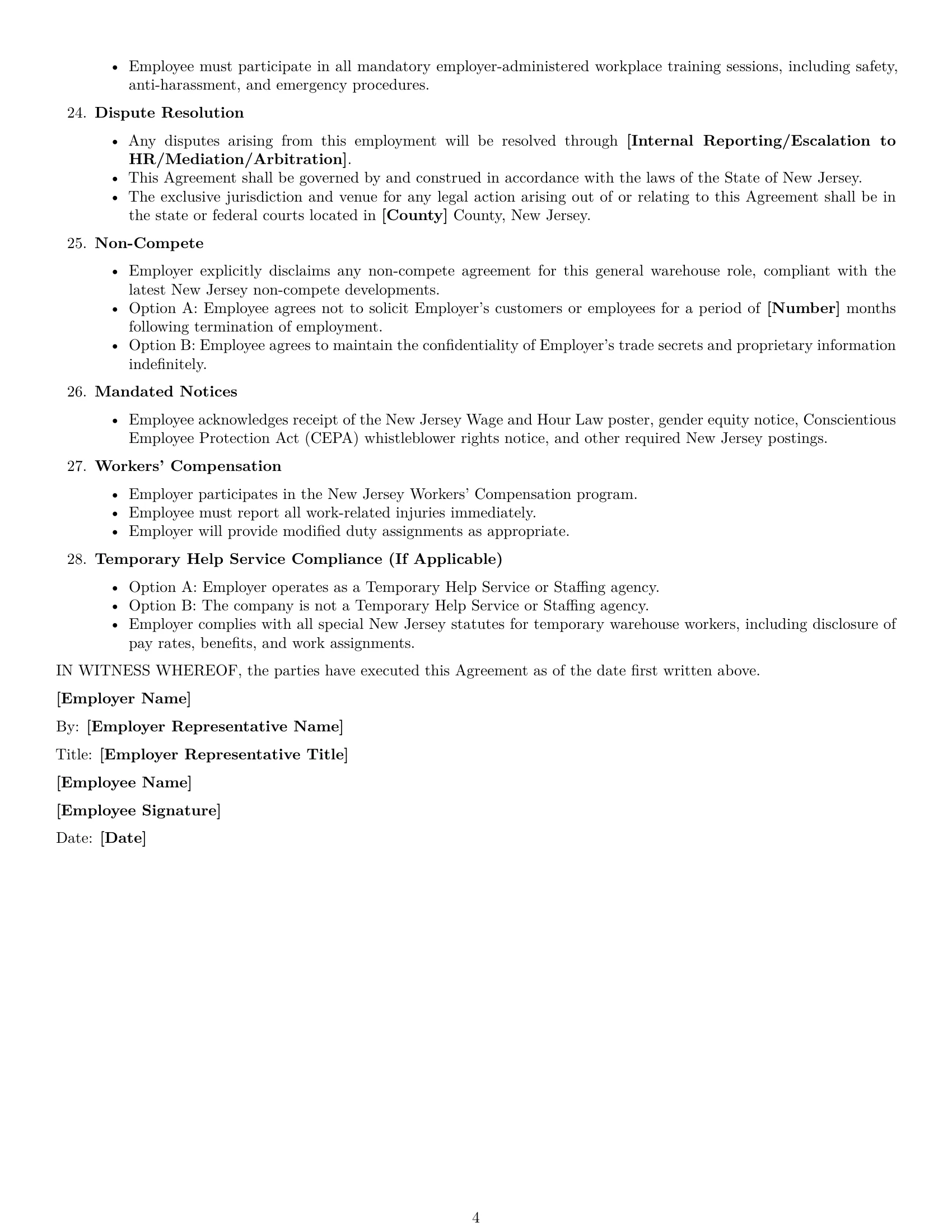 Preview page 4 of Free New Jersey warehouse worker employment contract template