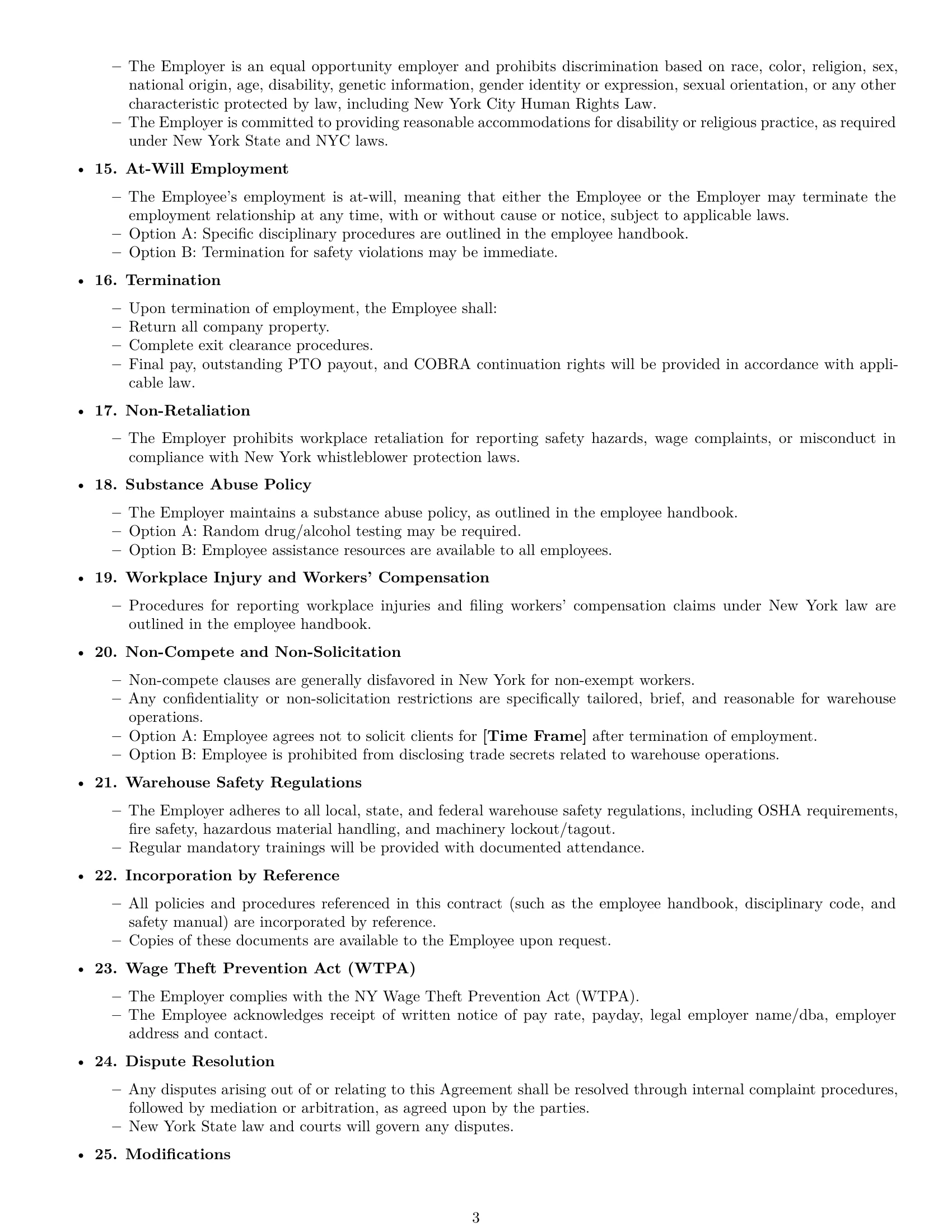 Preview page 3 of Free New York warehouse worker employment contract template