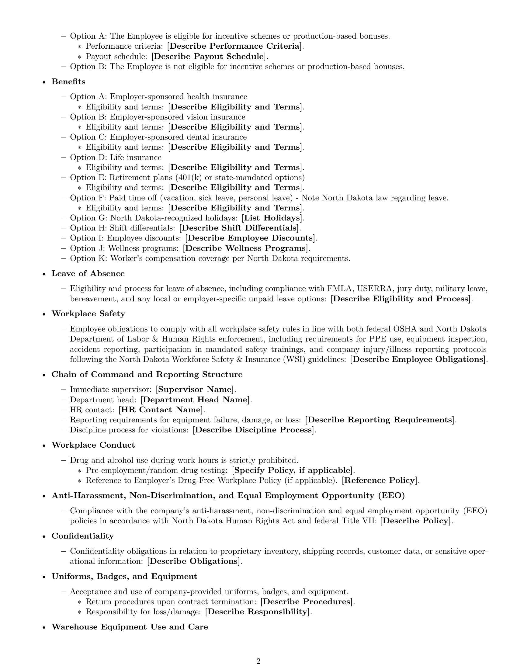 Preview page 2 of Free North Dakota warehouse worker employment contract template