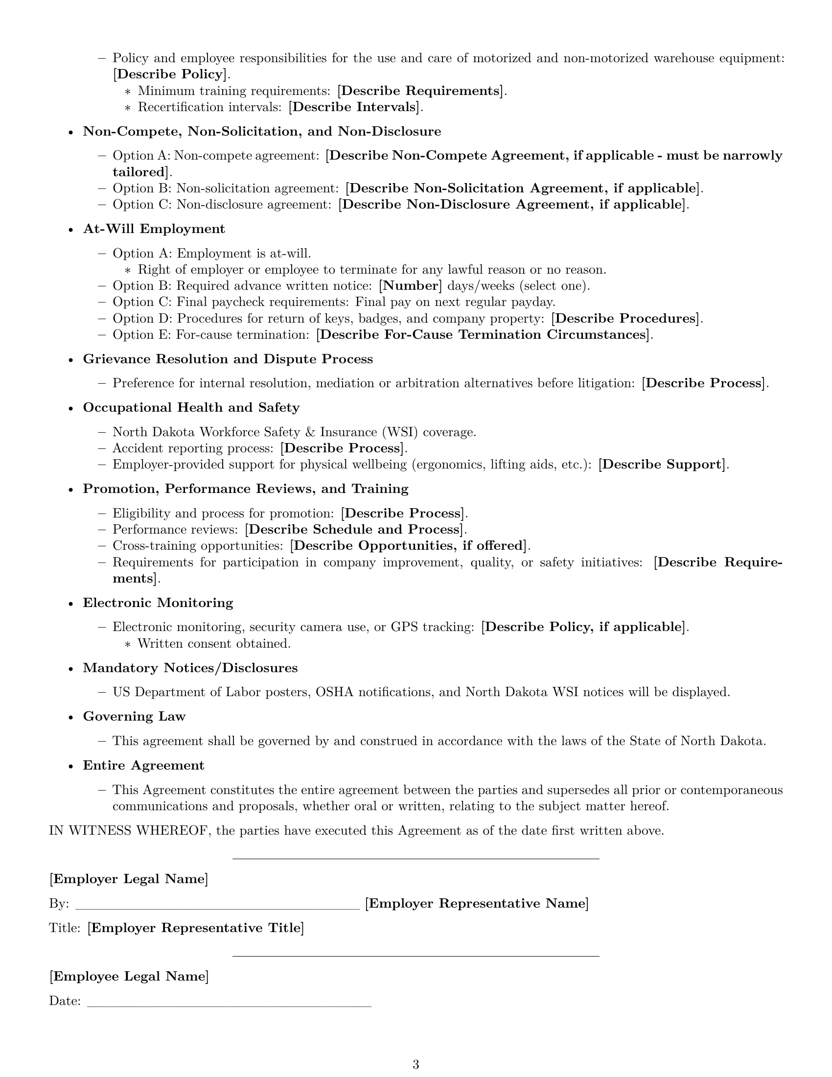 Preview page 3 of Free North Dakota warehouse worker employment contract template