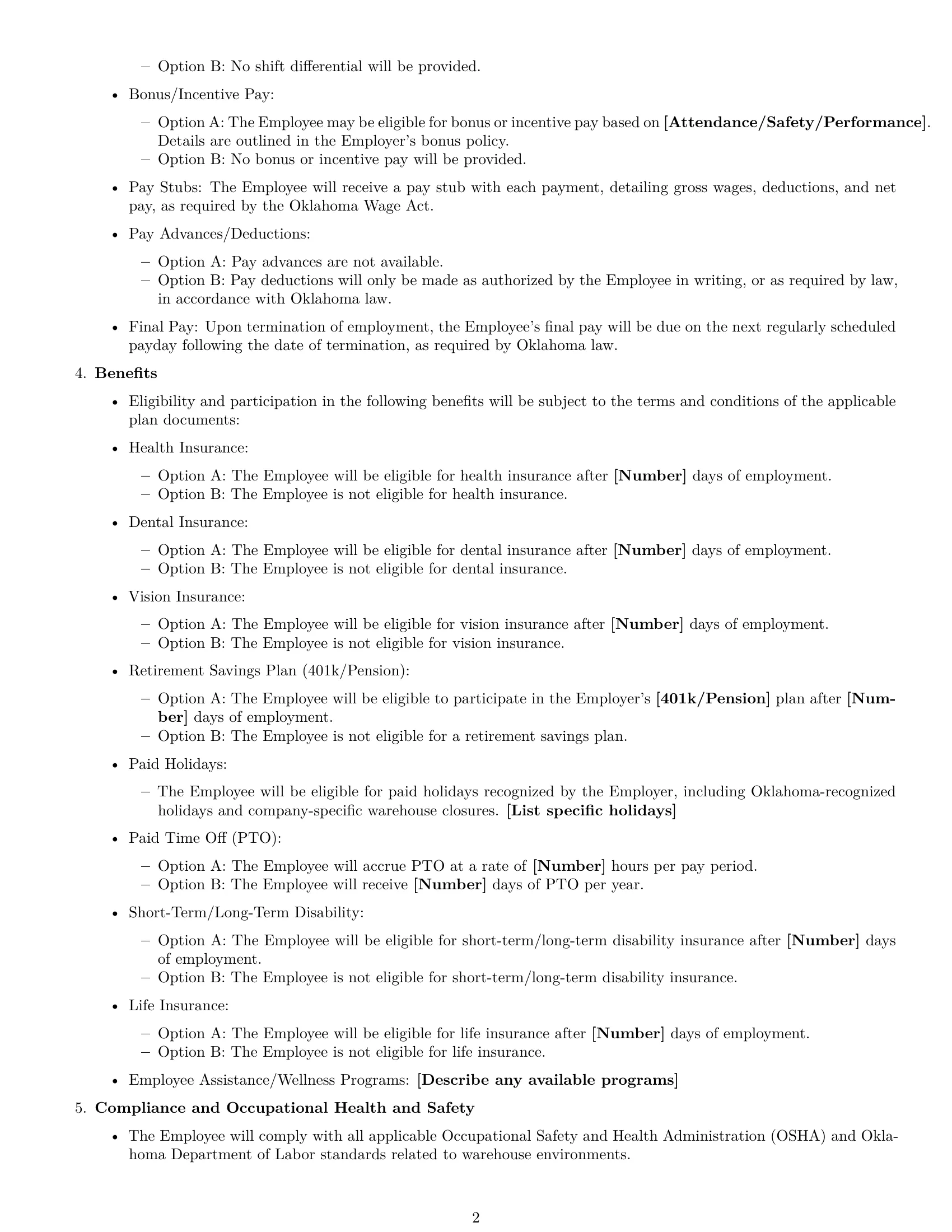 Preview page 2 of Free Oklahoma warehouse worker employment contract template