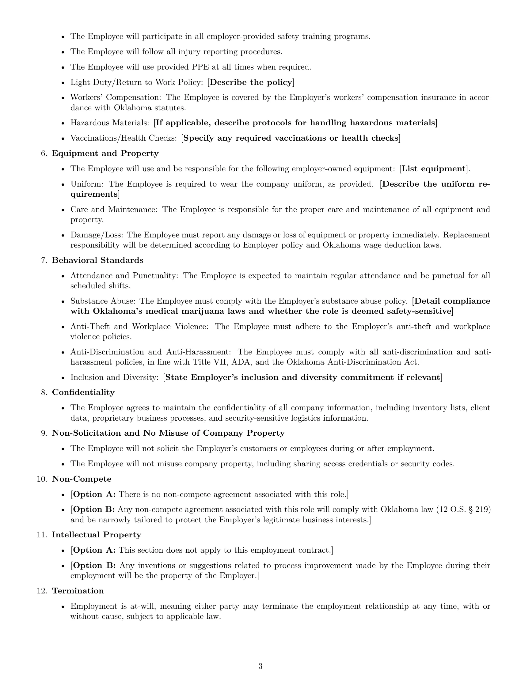 Preview page 3 of Free Oklahoma warehouse worker employment contract template