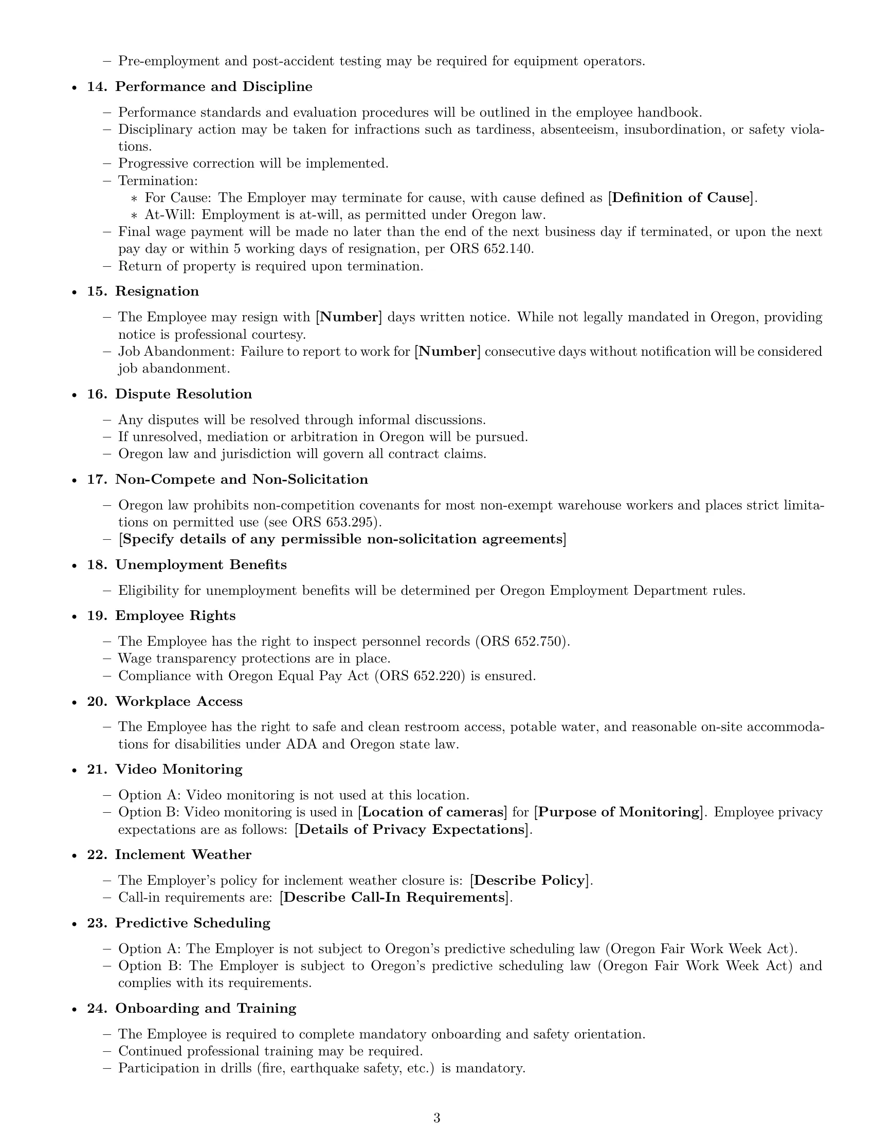 Preview page 3 of Free Oregon warehouse worker employment contract template