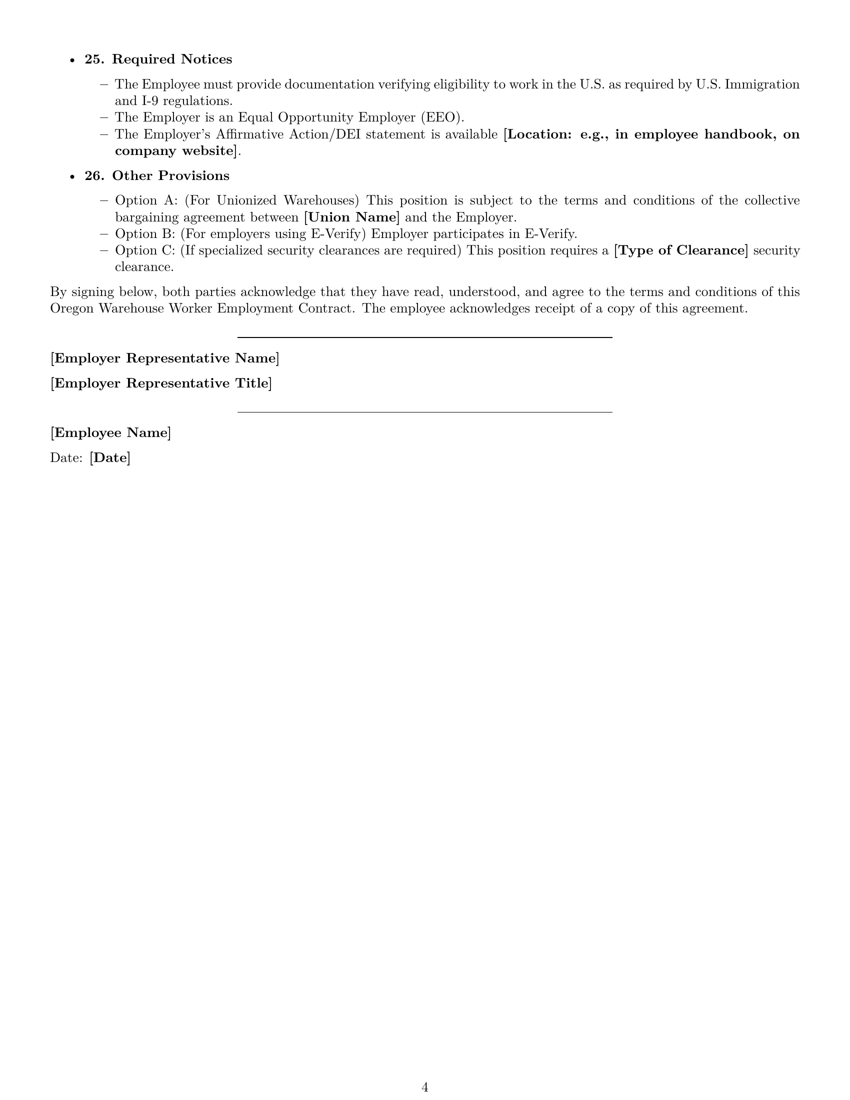 Preview page 4 of Free Oregon warehouse worker employment contract template