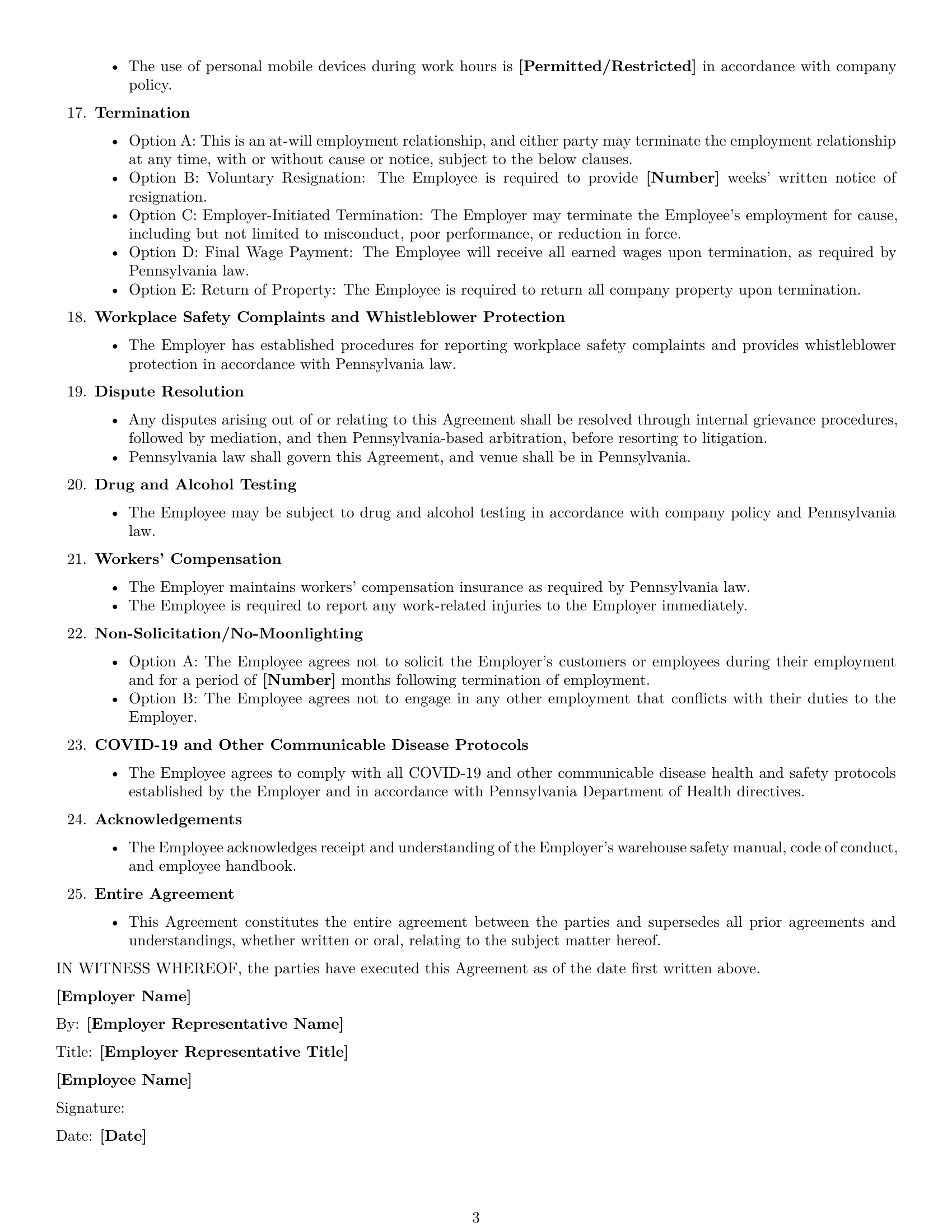 Preview page 3 of Free Pennsylvania warehouse worker employment contract template