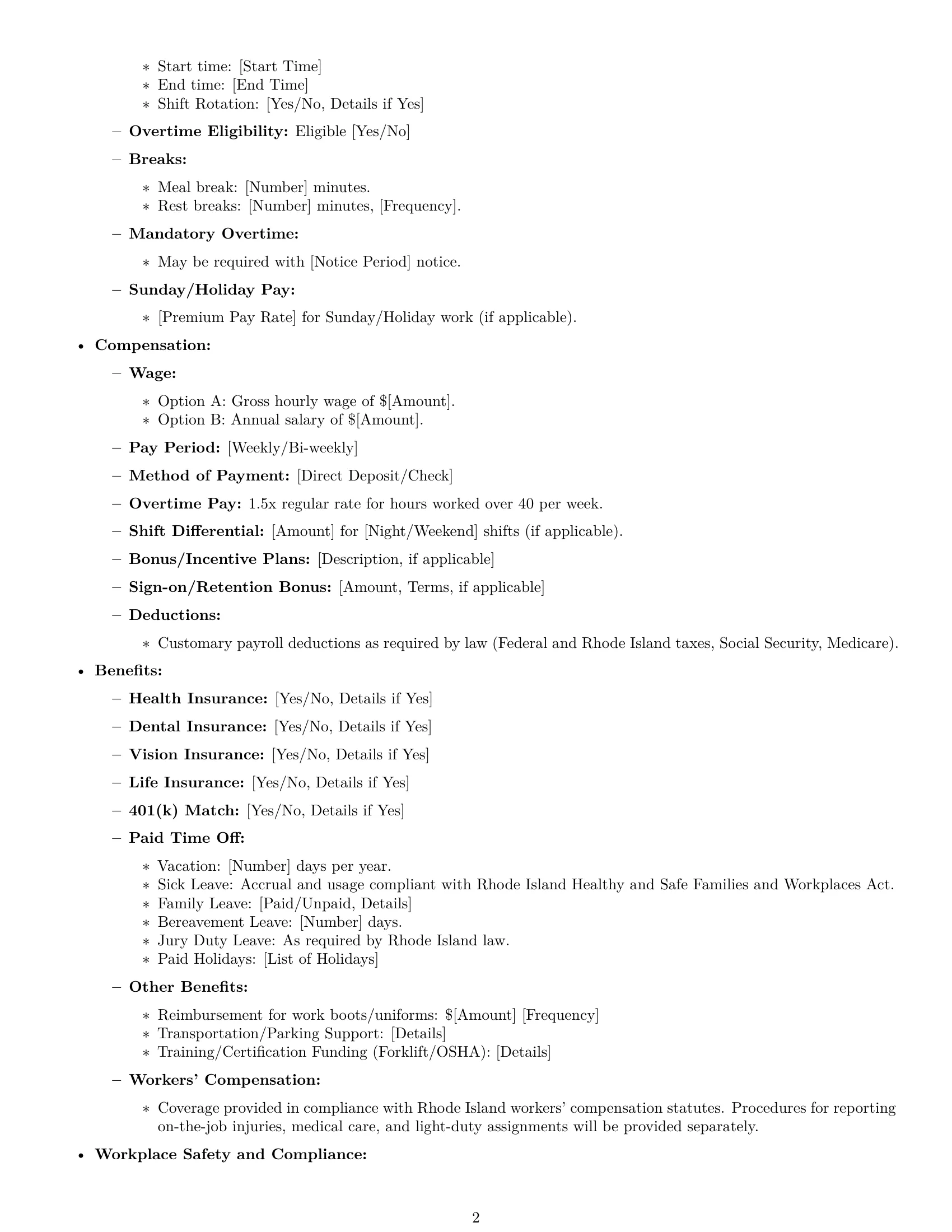 Preview page 2 of Free Rhode Island warehouse worker employment contract template