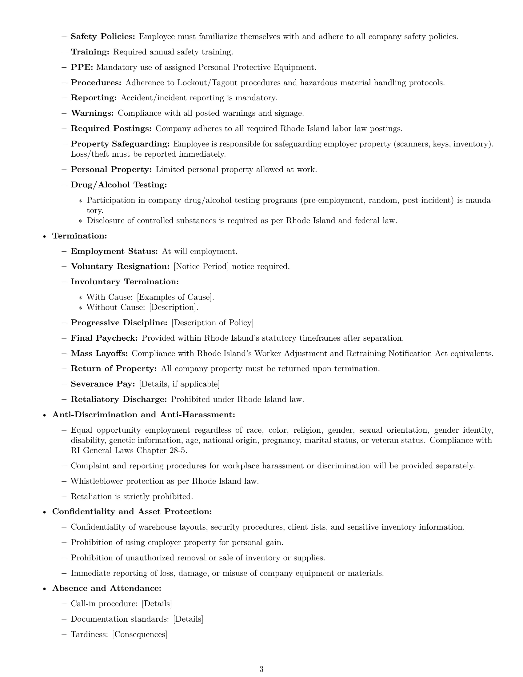 Preview page 3 of Free Rhode Island warehouse worker employment contract template