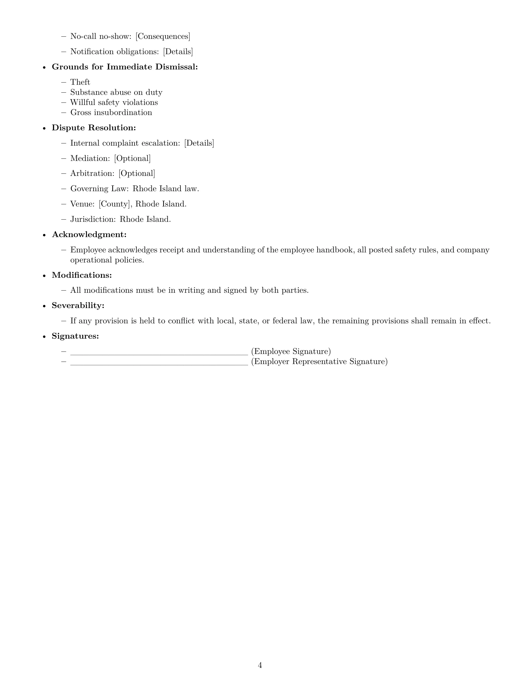 Preview page 4 of Free Rhode Island warehouse worker employment contract template