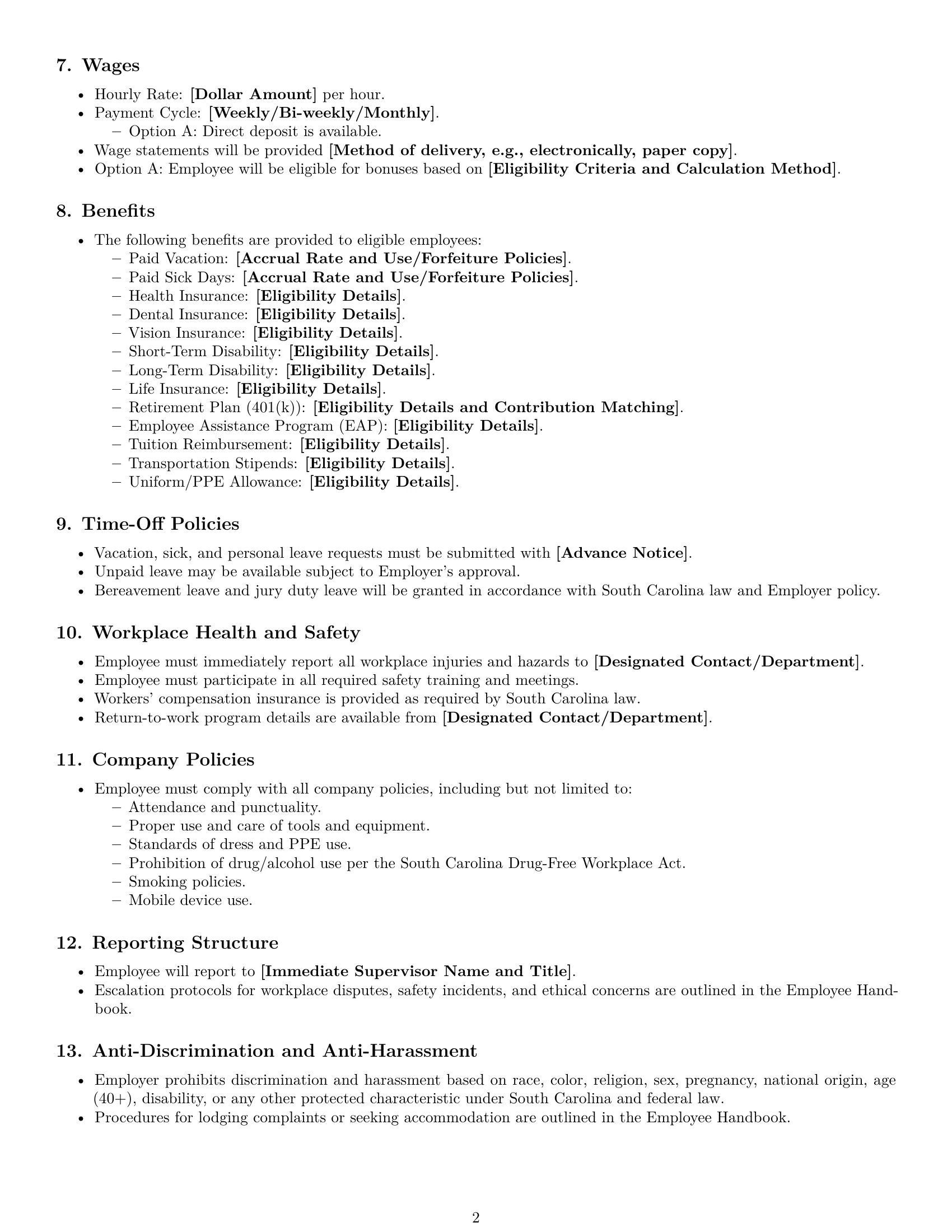 Preview page 2 of Free South Carolina warehouse worker employment contract template