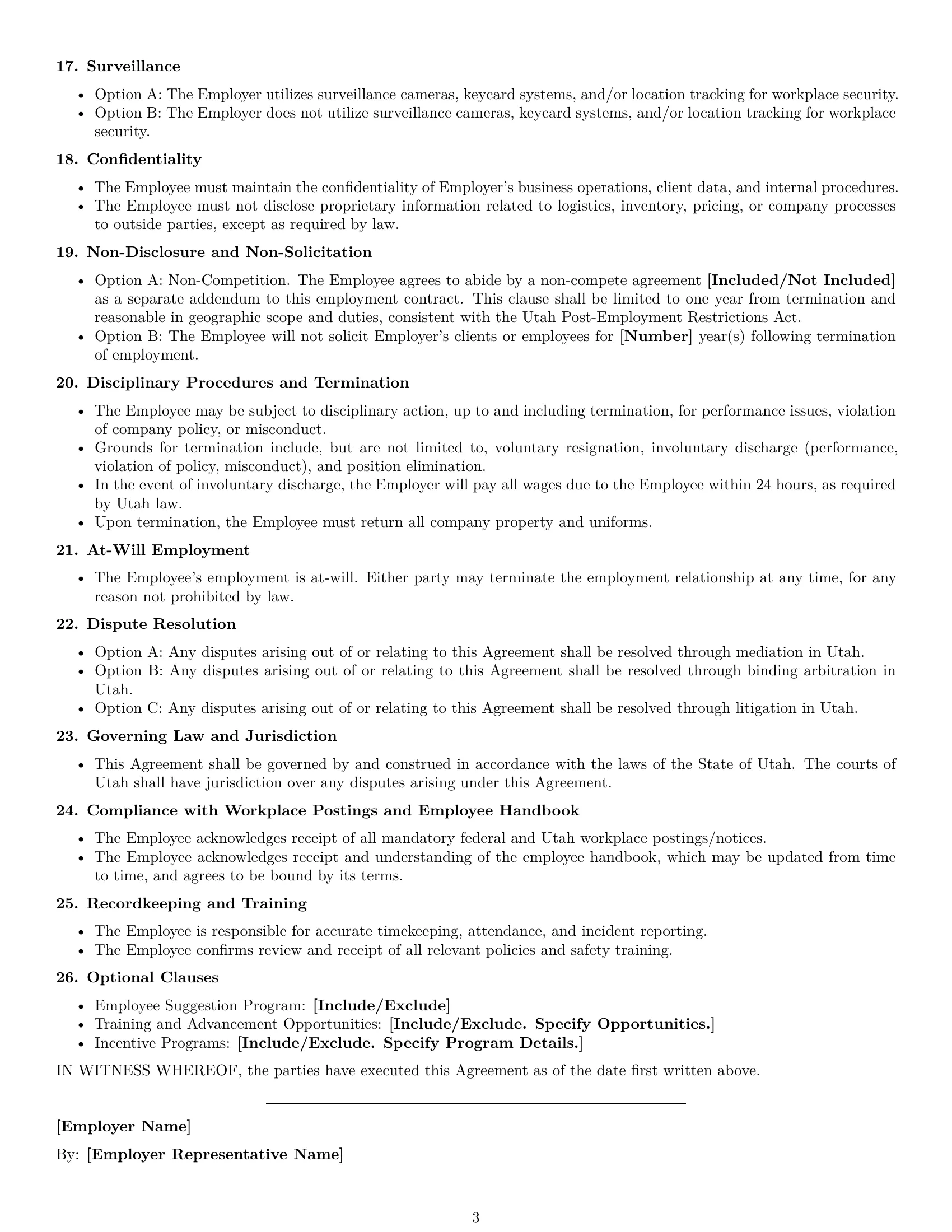 Preview page 3 of Free Utah warehouse worker employment contract template