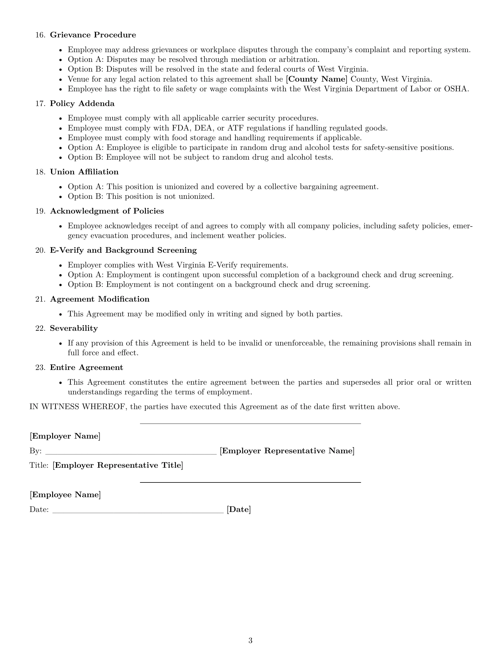 Preview page 3 of Free West Virginia warehouse worker employment contract template