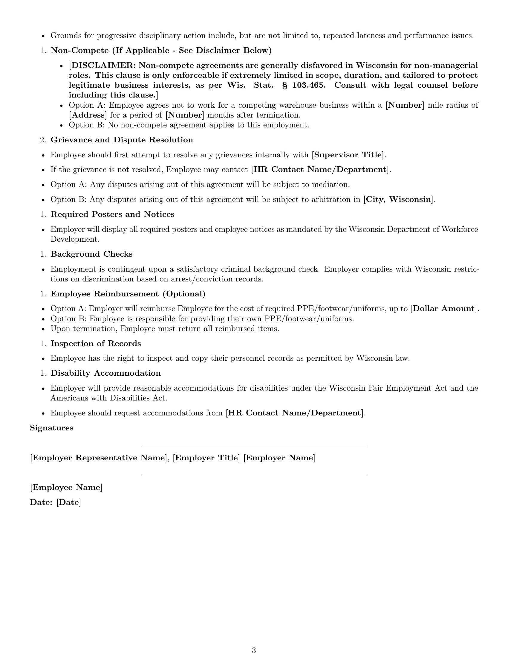 Preview page 3 of Free Wisconsin warehouse worker employment contract template