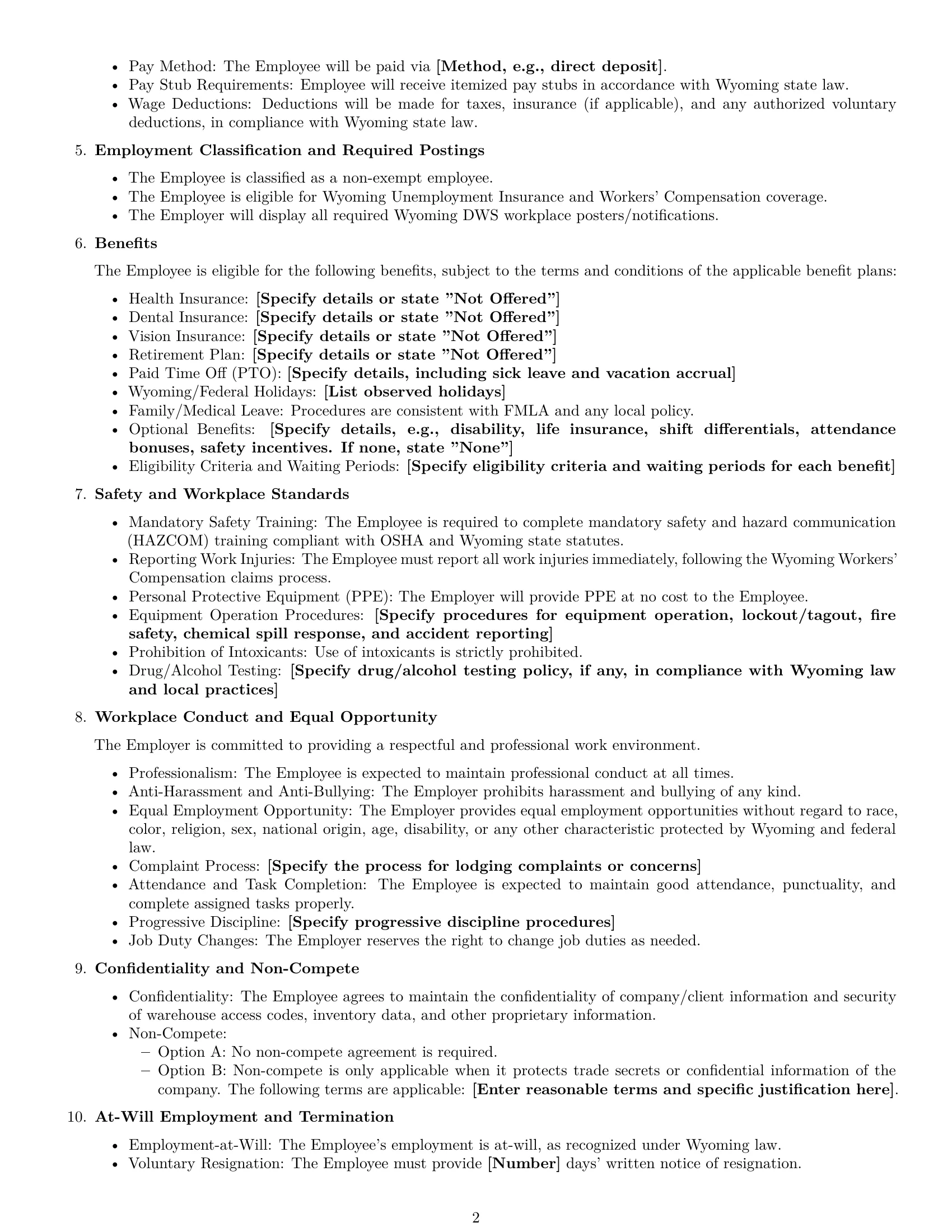 Preview page 2 of Free Wyoming warehouse worker employment contract template