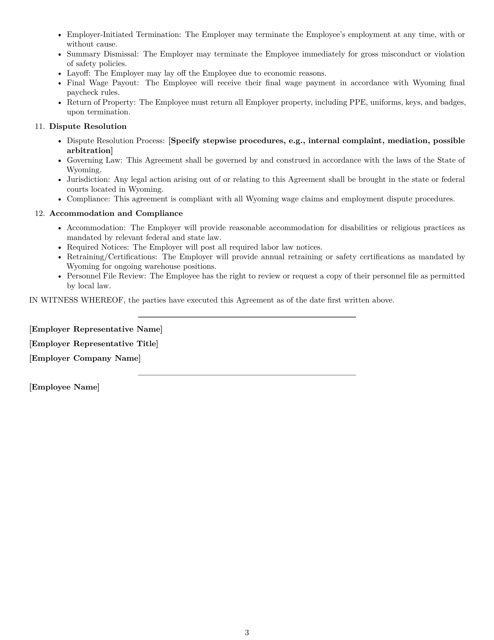 Preview page 3 of Free Wyoming warehouse worker employment contract template