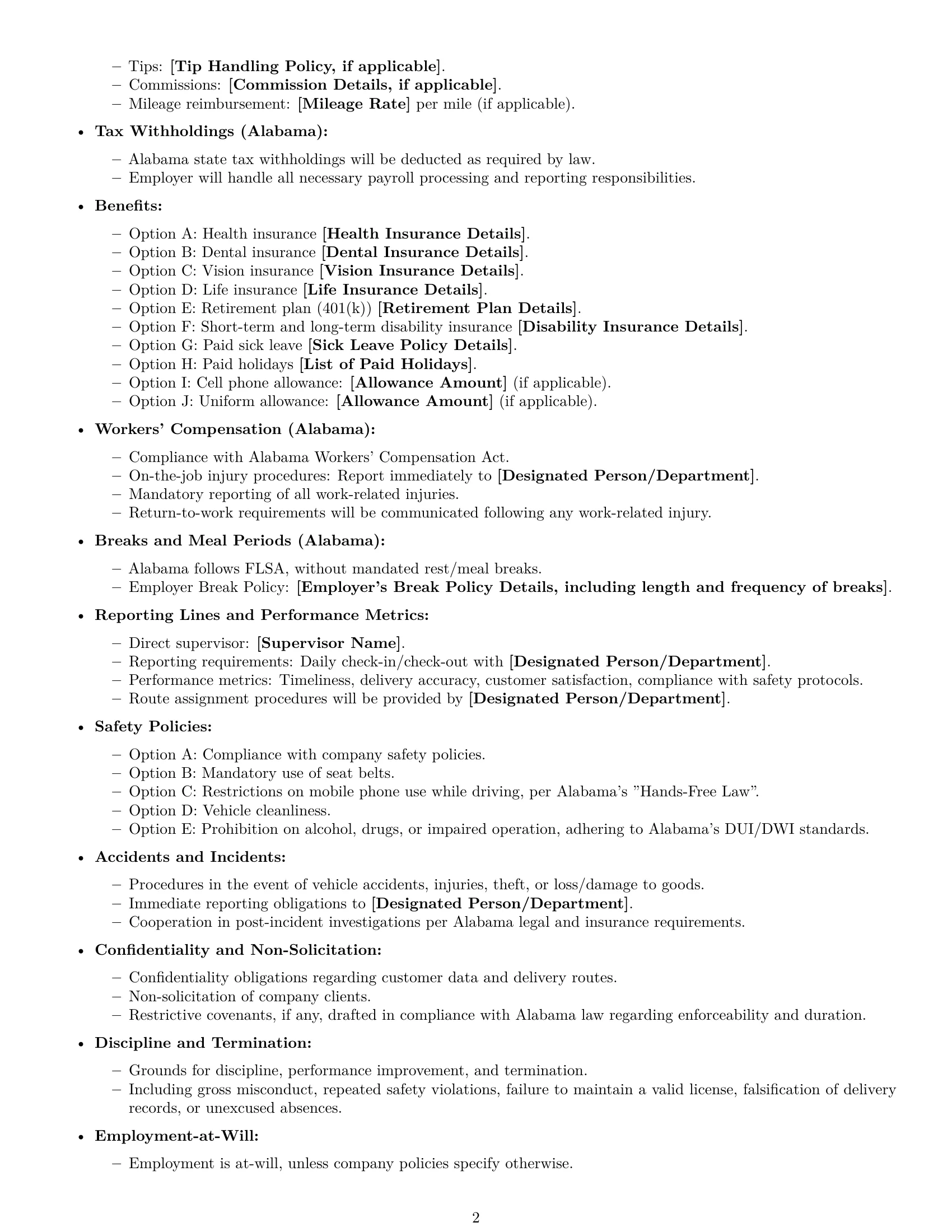 Preview page 2 of Free Alabama delivery driver employment contract template