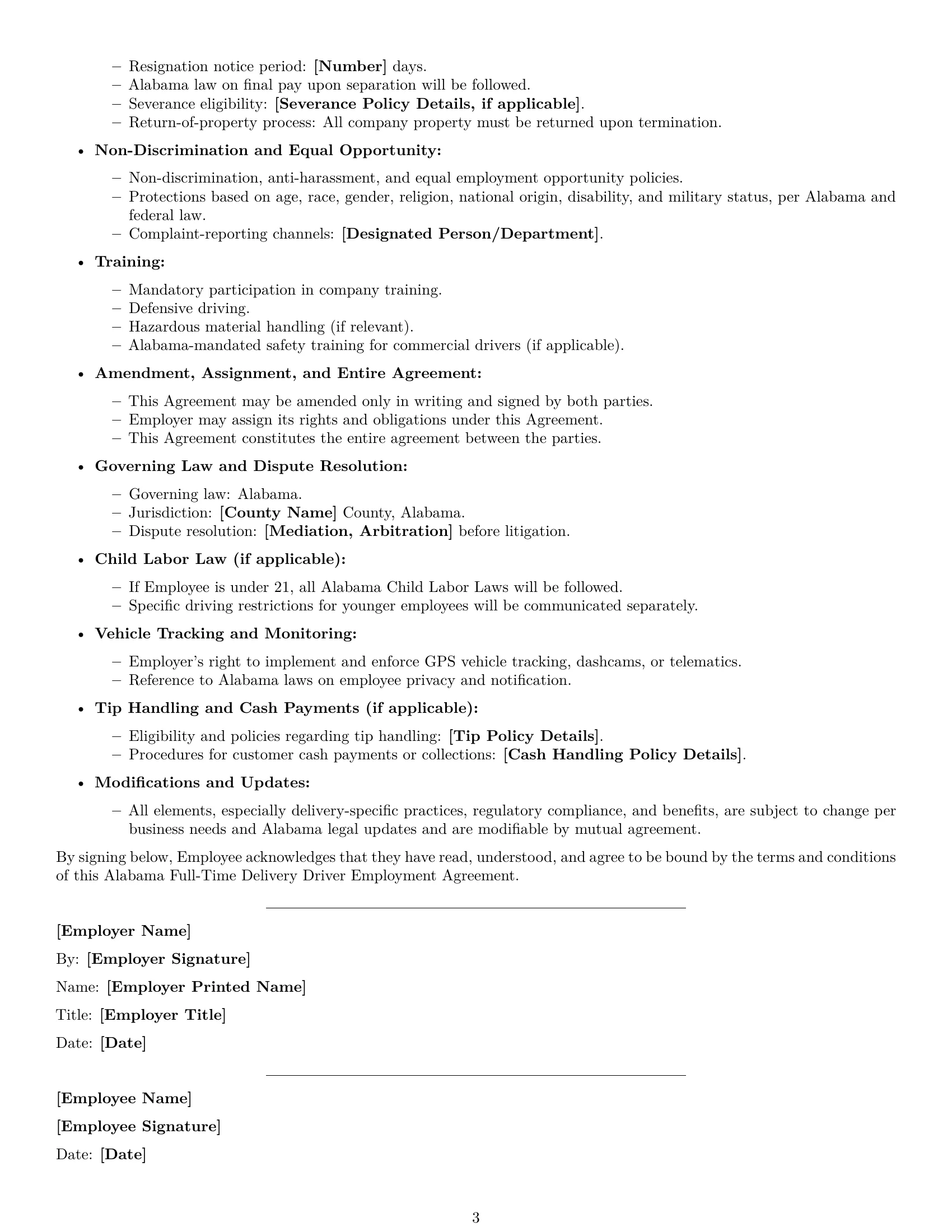 Preview page 3 of Free Alabama delivery driver employment contract template