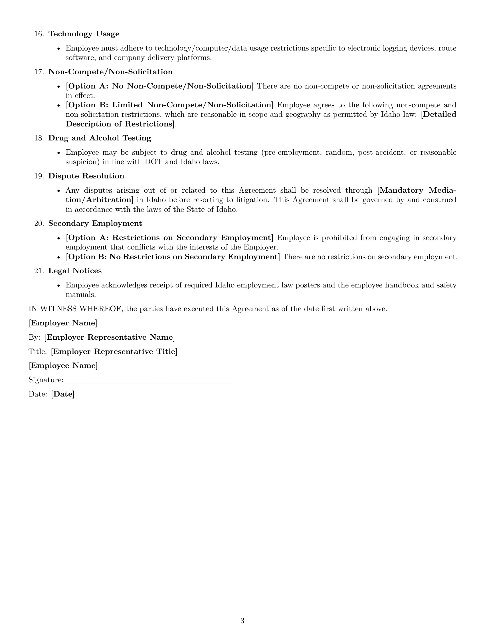 Preview page 3 of Free Idaho delivery driver employment contract template