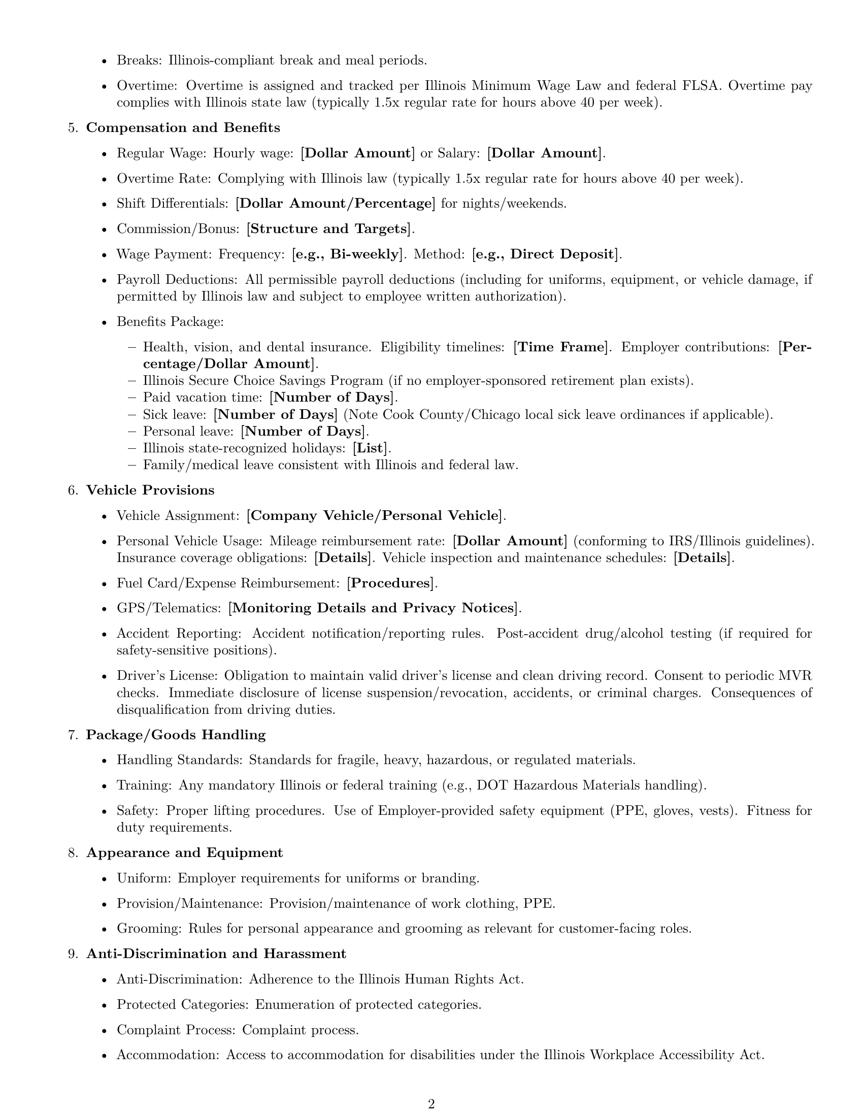 Preview page 2 of Free Illinois delivery driver employment contract template