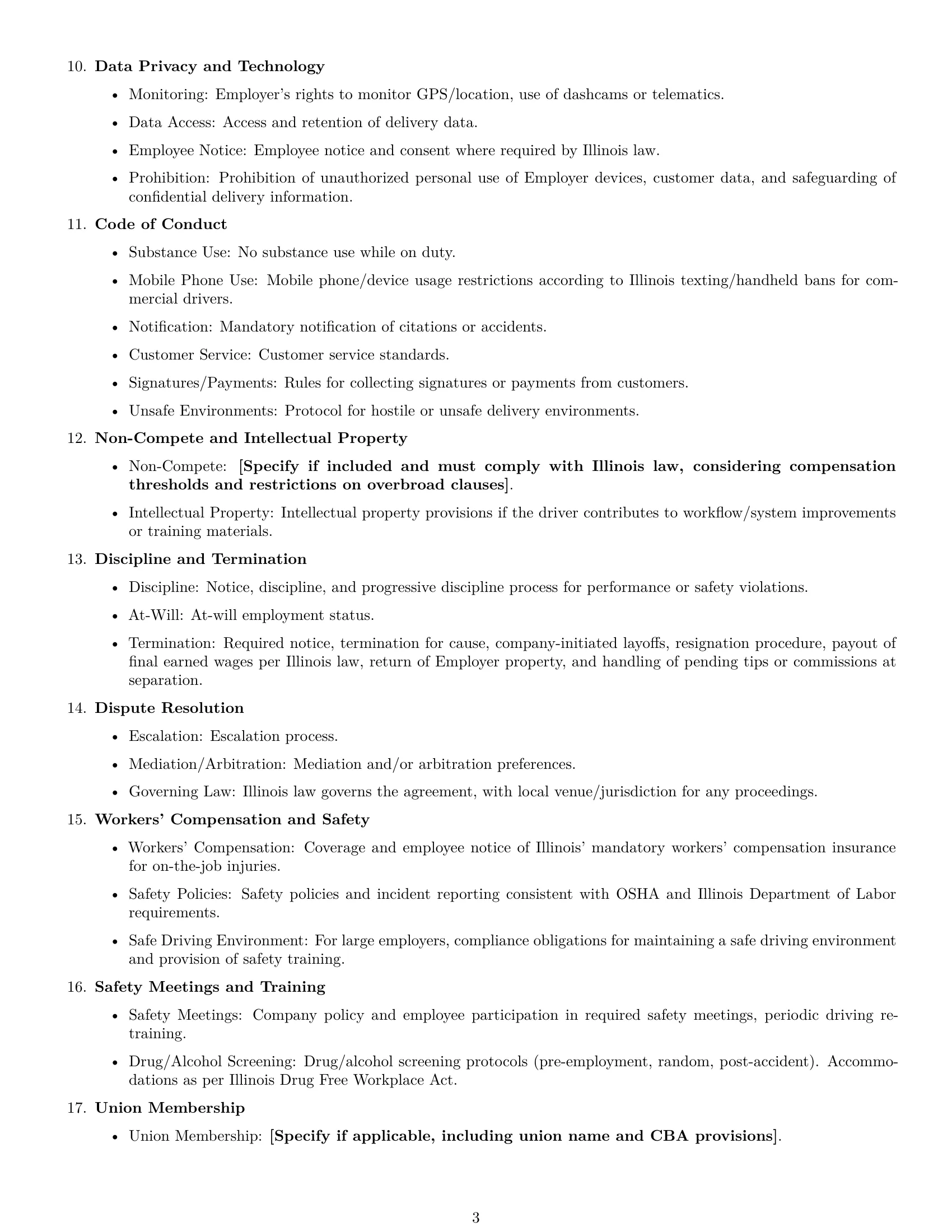 Preview page 3 of Free Illinois delivery driver employment contract template