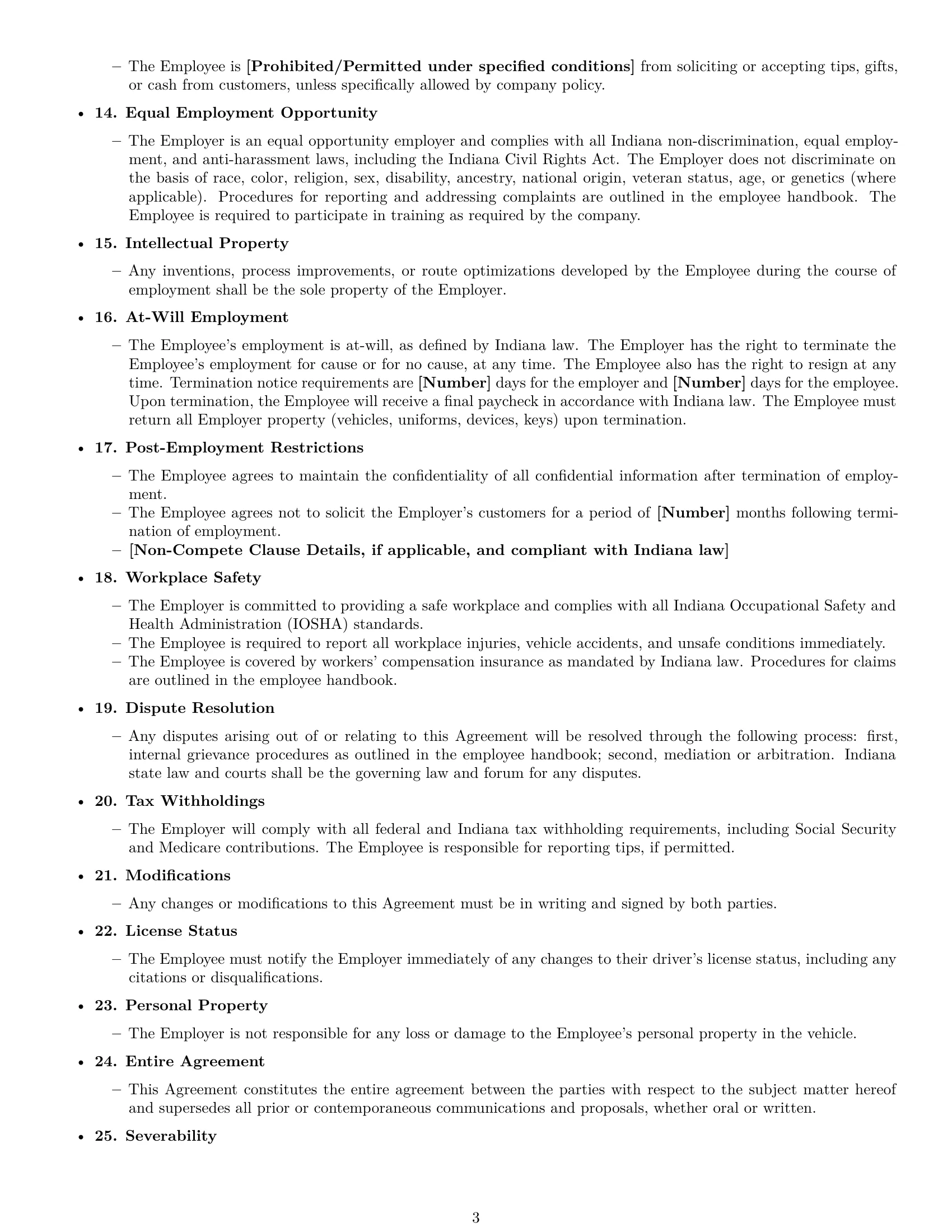 Preview page 3 of Free Indiana delivery driver employment contract template